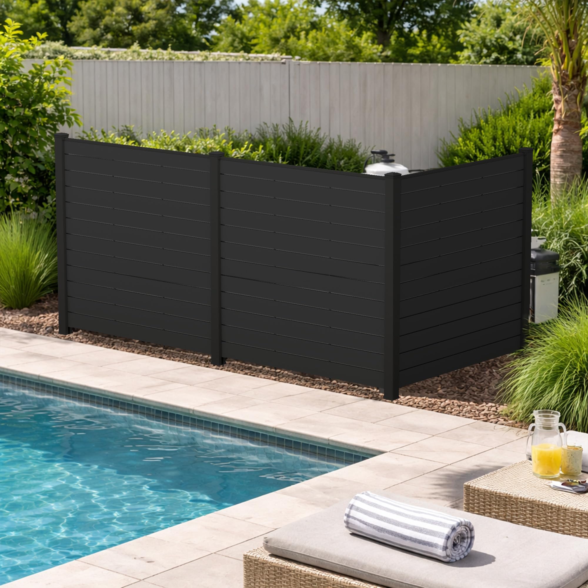 Kozyard 50" W x 48" H Outdoor Privacy Screens Aluminum Post, Air Conditioner Fence Panels, Pool Equipment Enclosure, Trash Can Screens Fence Kit for Outside Backyard Patio(Black/4Panels)