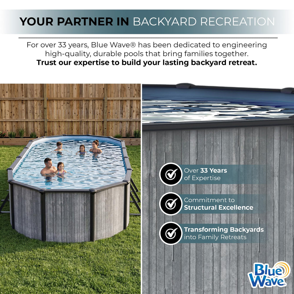 Blue Wave San Pedro 24-ft Round 52-in Deep Hard Sided Steel Frame Above Ground Pool with 6-in Steel Top Seats, Dual-Speed Sand Filter System, Ladder, Skimmer & Liner – 12,600 Gallon Cap for Family Use