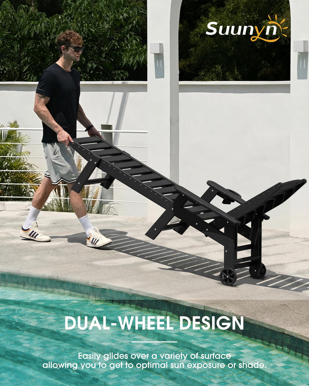 Lounge Chair Outdoor Set of 2, HDPE Chaise Lounge Outdoor, Pool Lounge Chair for Pool Poolside Deck Backyard Patio, Teak