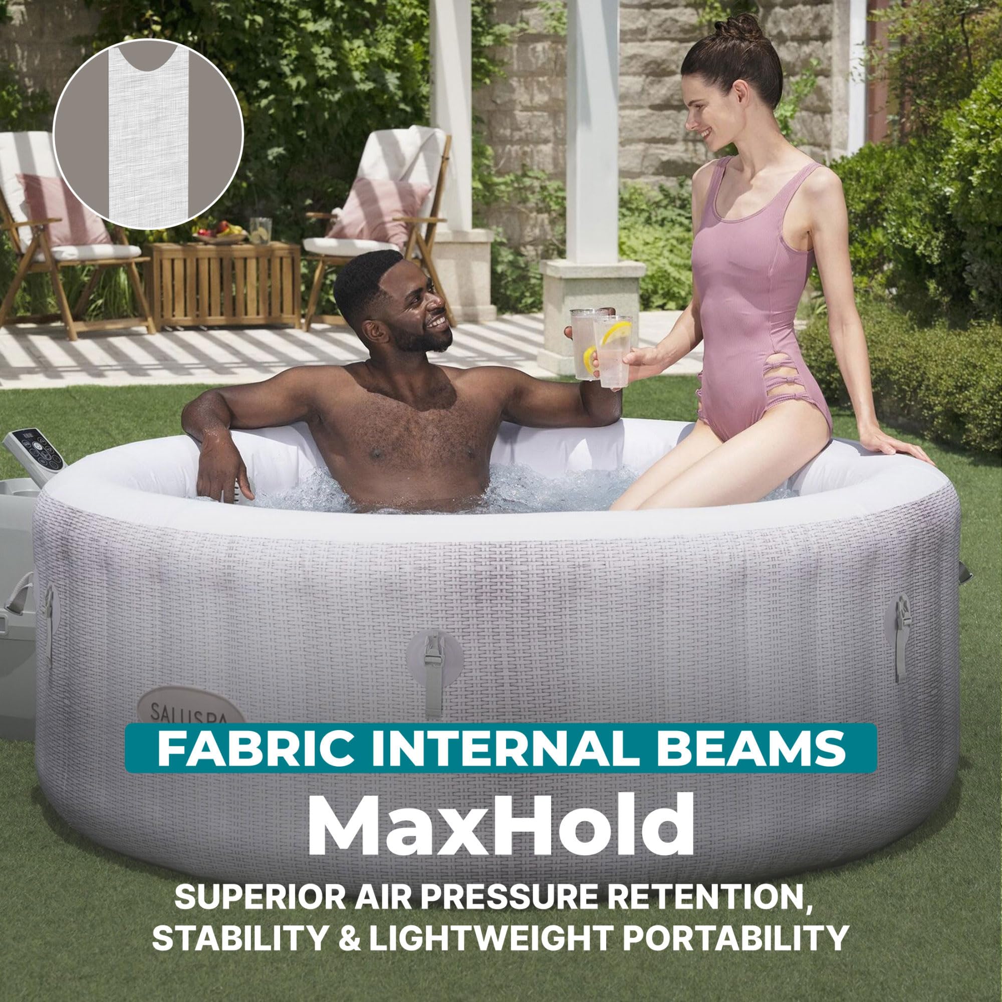 Bestway SaluSpa Cancun 2 to 4 Person Inflatable Hot Tub, Round Energy-Efficient Portable Outdoor Spa with 120 AirJets, 71" x 26"