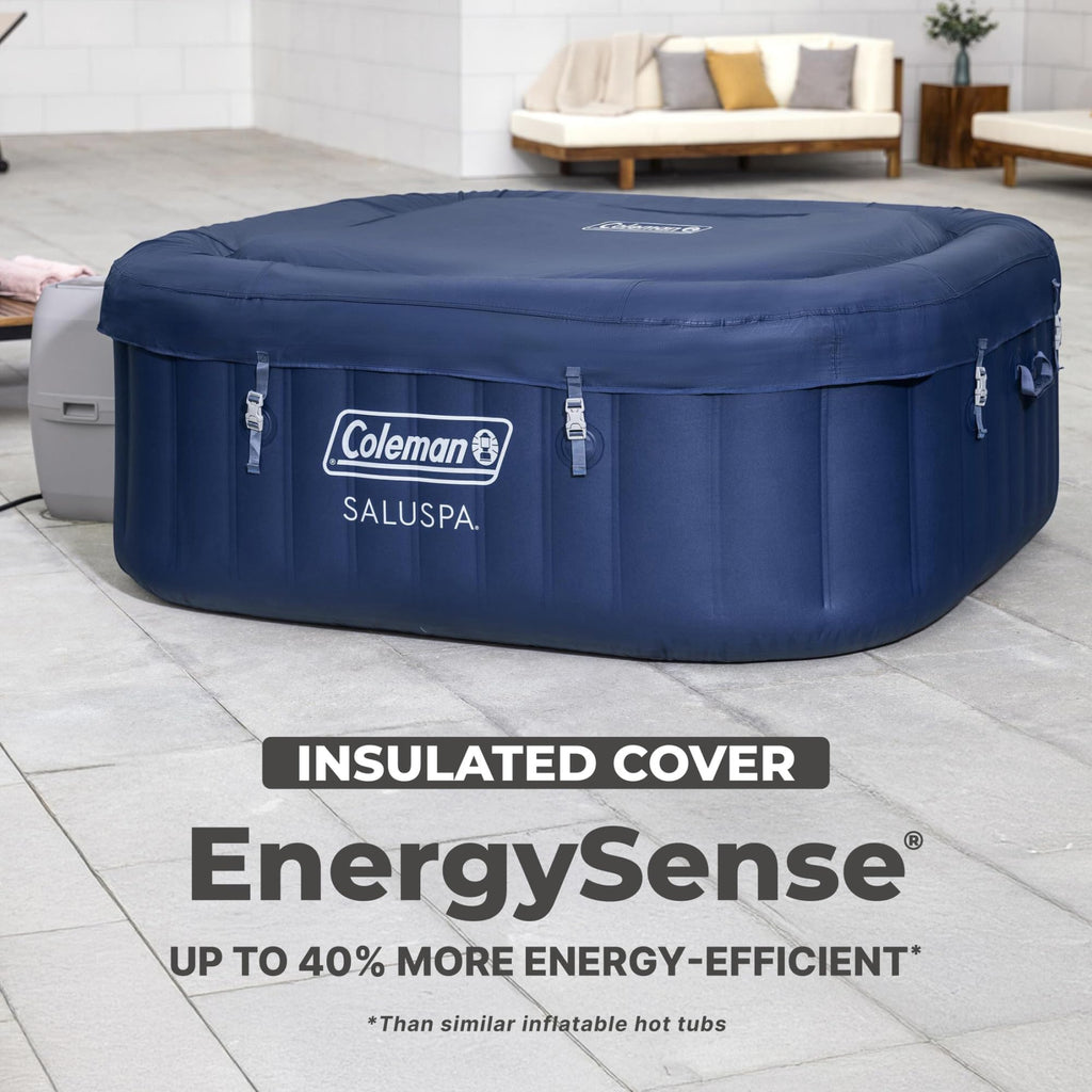 Coleman SaluSpa AirJet 4 to 6 Person Inflatable Hot Tub Square Portable Outdoor Spa with 140 Soothing AirJets and Insulated Cover, Gray