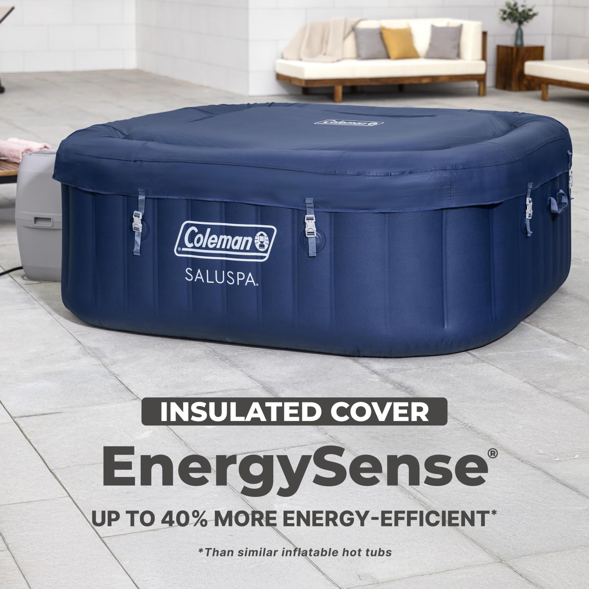 Coleman SaluSpa AirJet 4 to 6 Person Inflatable Hot Tub Square Portable Outdoor Spa with 140 Soothing AirJets and Insulated Cover, Gray