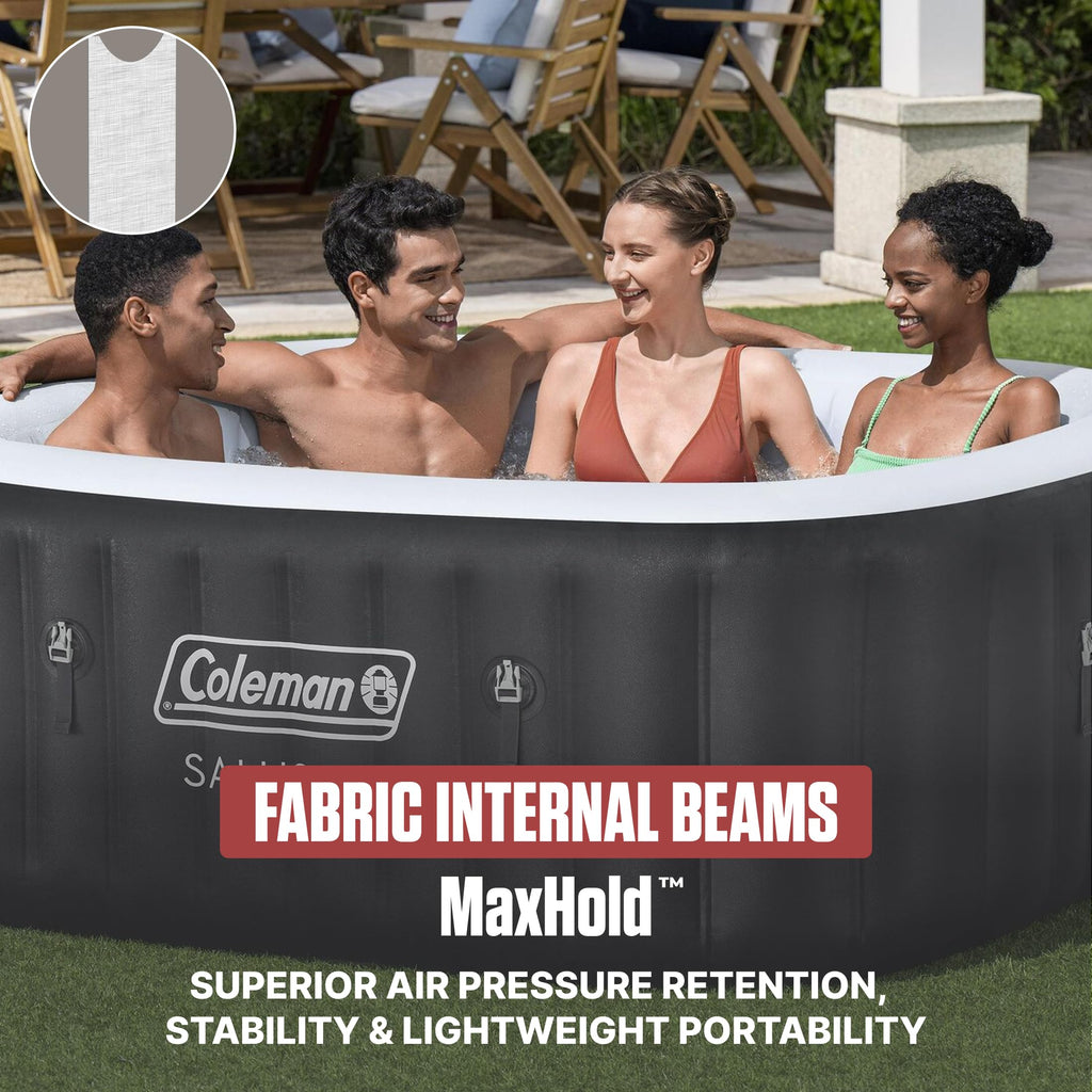 Coleman SaluSpa AirJet 4 to 6 Person Inflatable Hot Tub Square Portable Outdoor Spa with 140 Soothing AirJets and Insulated Cover, Gray