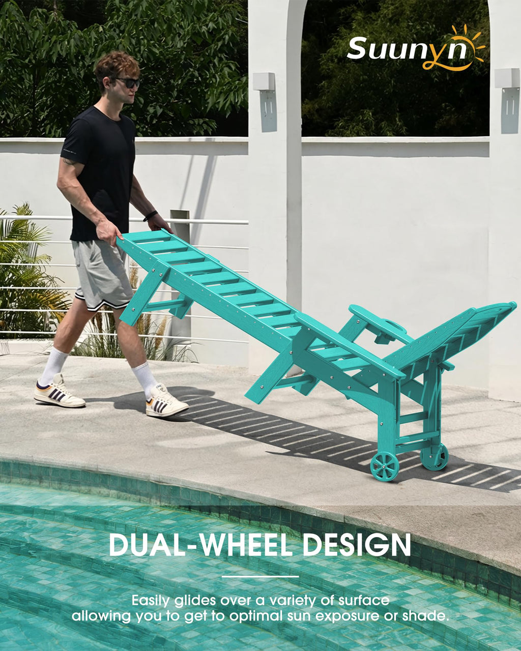 Lounge Chair Outdoor Set of 2, HDPE Chaise Lounge Outdoor, Pool Lounge Chair for Pool Poolside Deck Backyard Patio, Teak