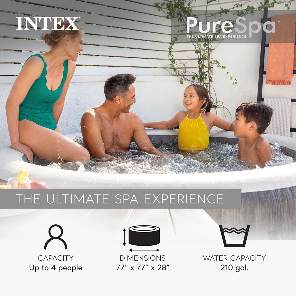 INTEX 28439EH PureSpa Greywood Deluxe Spa Set: Includes Energy Efficient Spa Cover - 140 Bubble Jets - Round Design - 4 Person Capacity - 77" x 28"