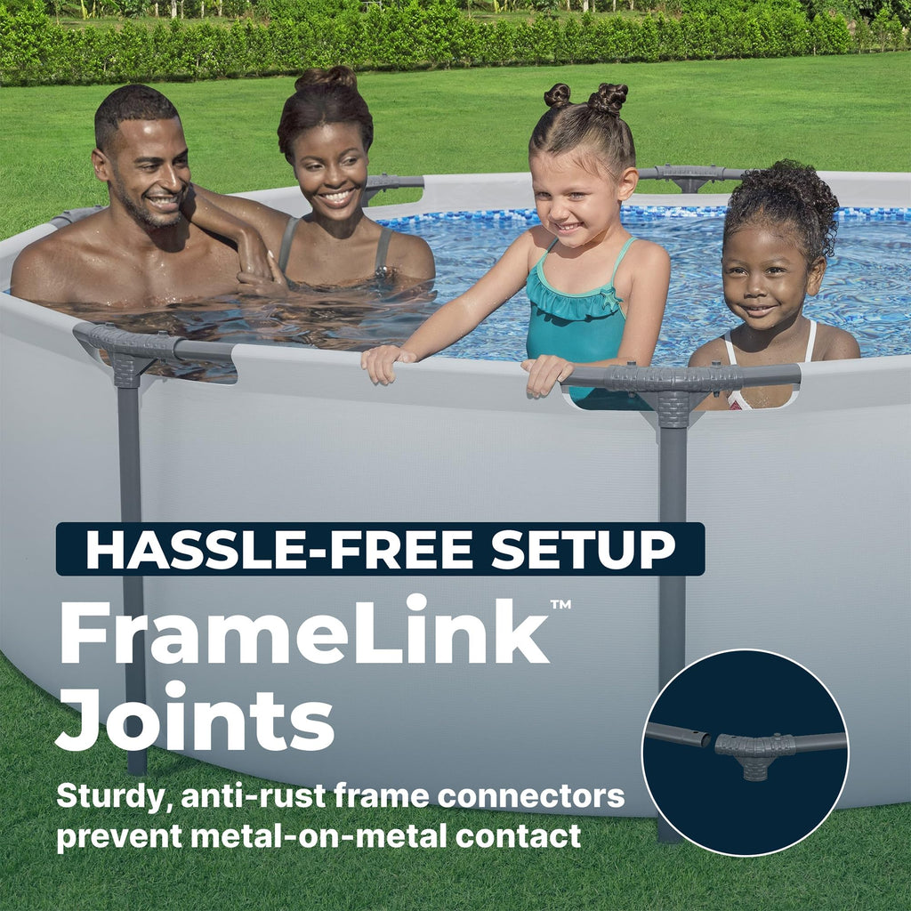 Bestway Steel Pro MAX 14' x 33" Round Above Ground Swimming Pool Set, 530 GPH Filter Pump, Tritech Puncture Resistant Liner, ClickConnect Steel Frame, Gray