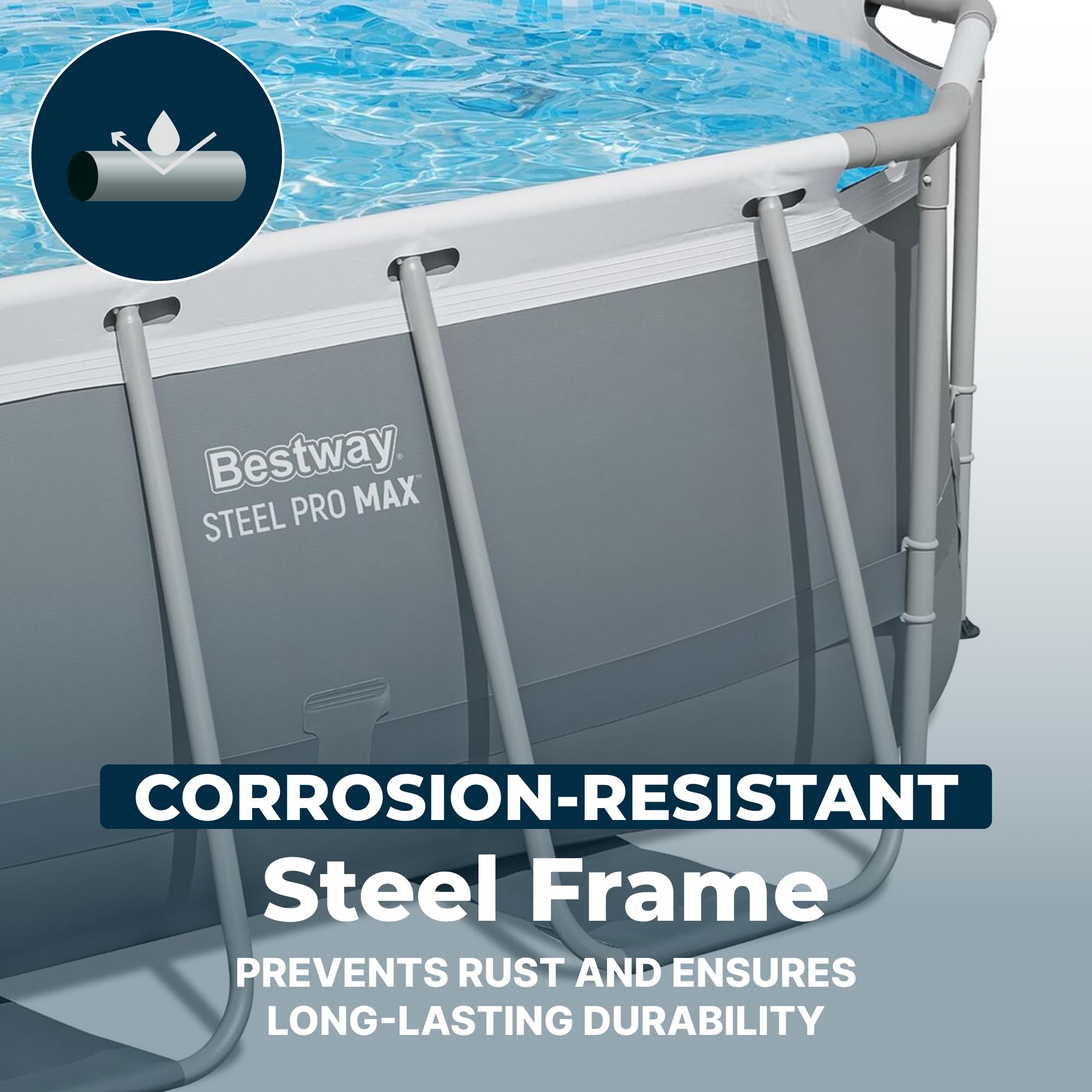 Bestway Steel Pro MAX 14' x 8'2" x 39.5" Oval Above Ground Swimming Pool Set, 530 GPH Filter Pump, Ladder, Tritech Puncture Resistant Liner, ClickConnect Steel Frame, Gray