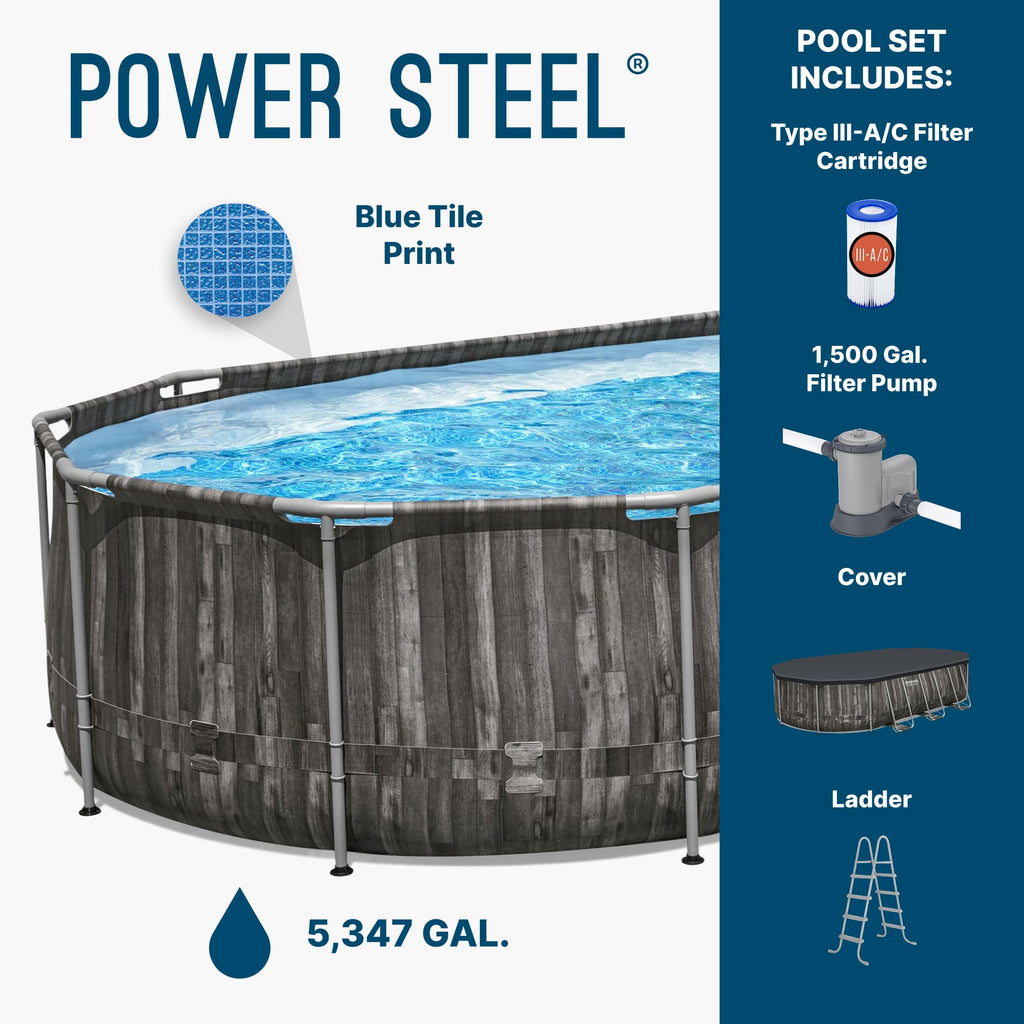 Bestway Power Steel 20’ x 12’ x 48” Above Ground Pool, Oval Metal Frame Outdoor Swimming Pool Set with Filter Pump, Ladder, and Cover