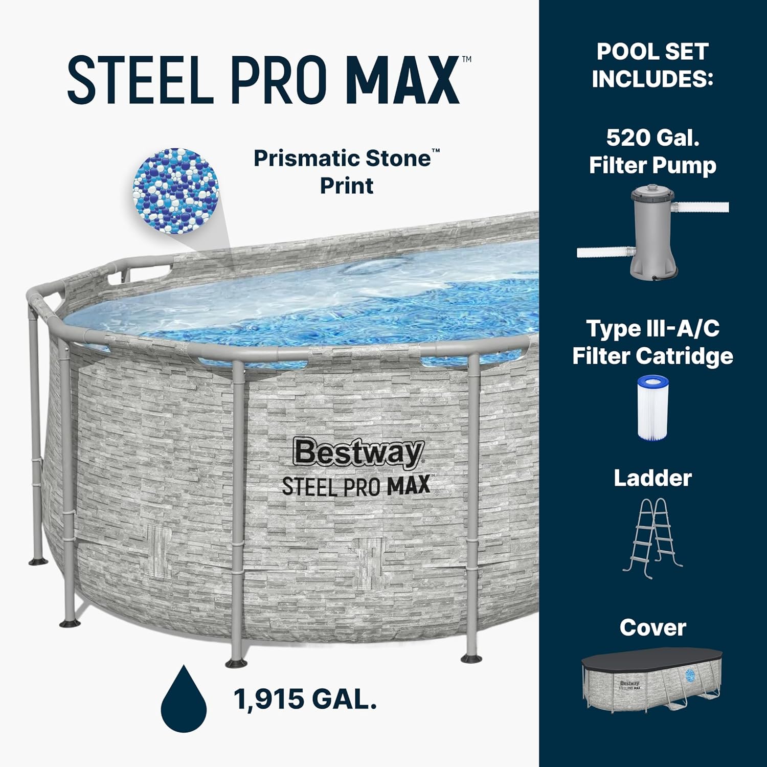 Bestway Power Steel Swim Vista 14’ x 8'2" x 39.5” Above Ground Pool, Oval Metal Frame Outdoor Swimming Pool Set with Filter Pump, Ladder, and Cover