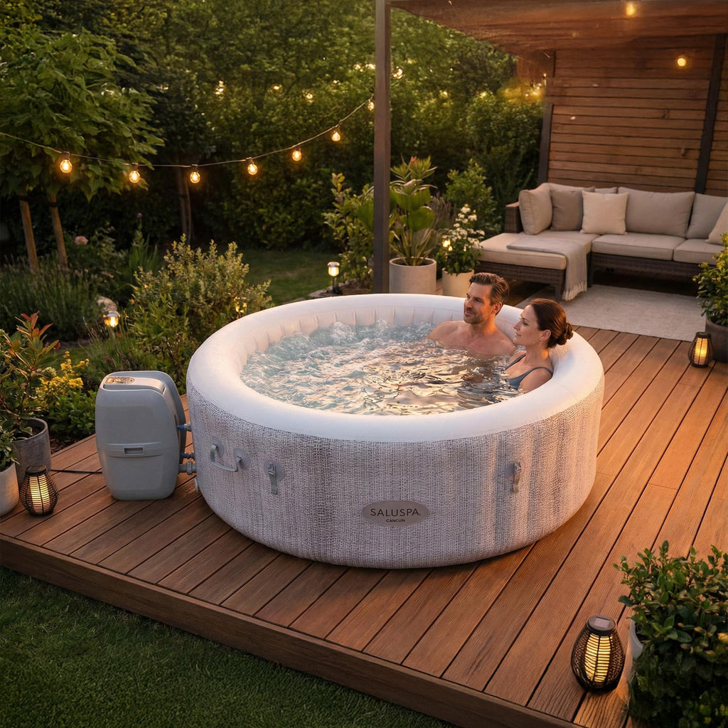 Bestway SaluSpa Cancun 2 to 4 Person Inflatable Hot Tub, Round Energy-Efficient Portable Outdoor Spa with 120 AirJets, 71" x 26"