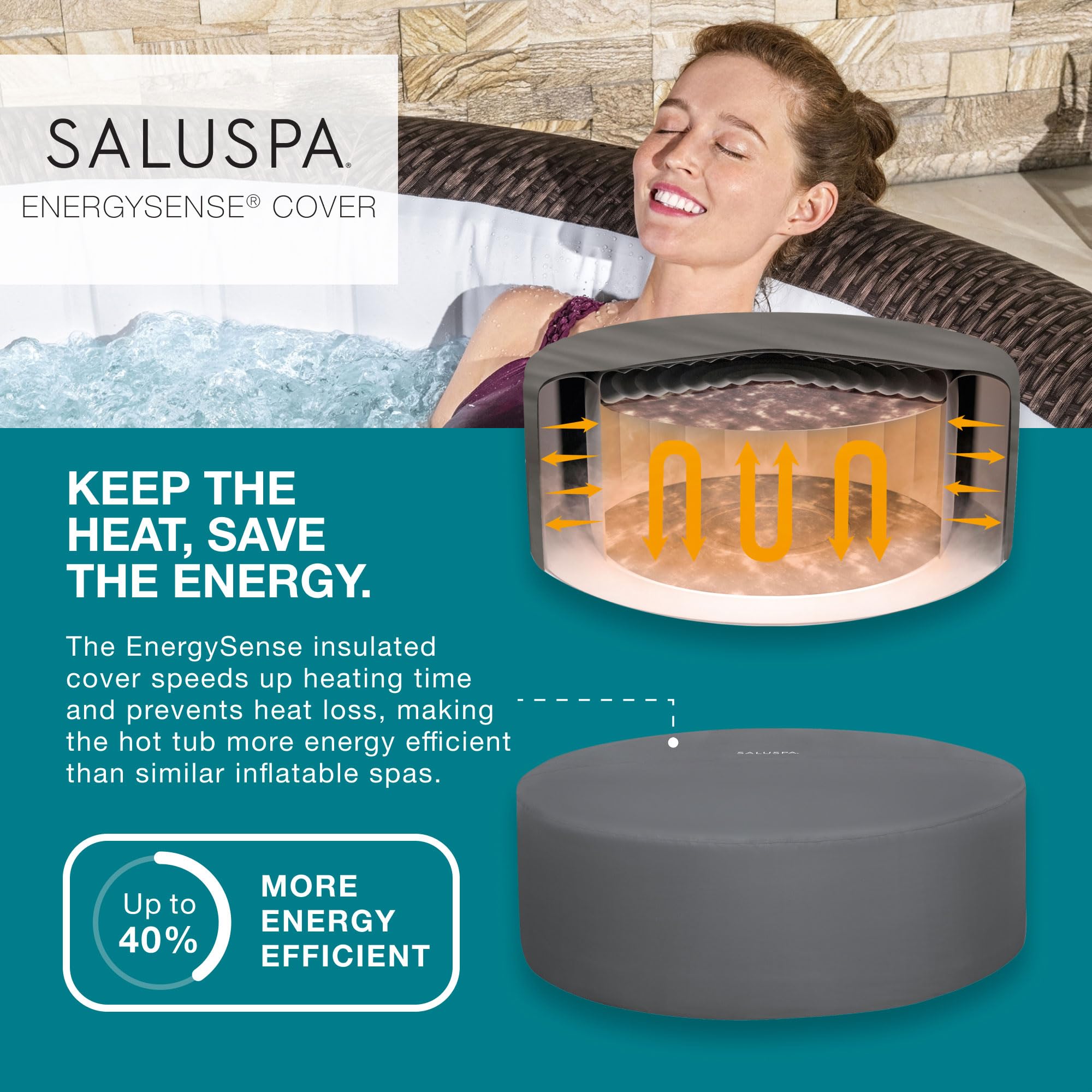 Bestway SaluSpa St Moritz Large Round AirJet 7 Person Inflatable Hot Tub Portable Outdoor Spa with 180 Soothing AirJets and Cover, Brown
