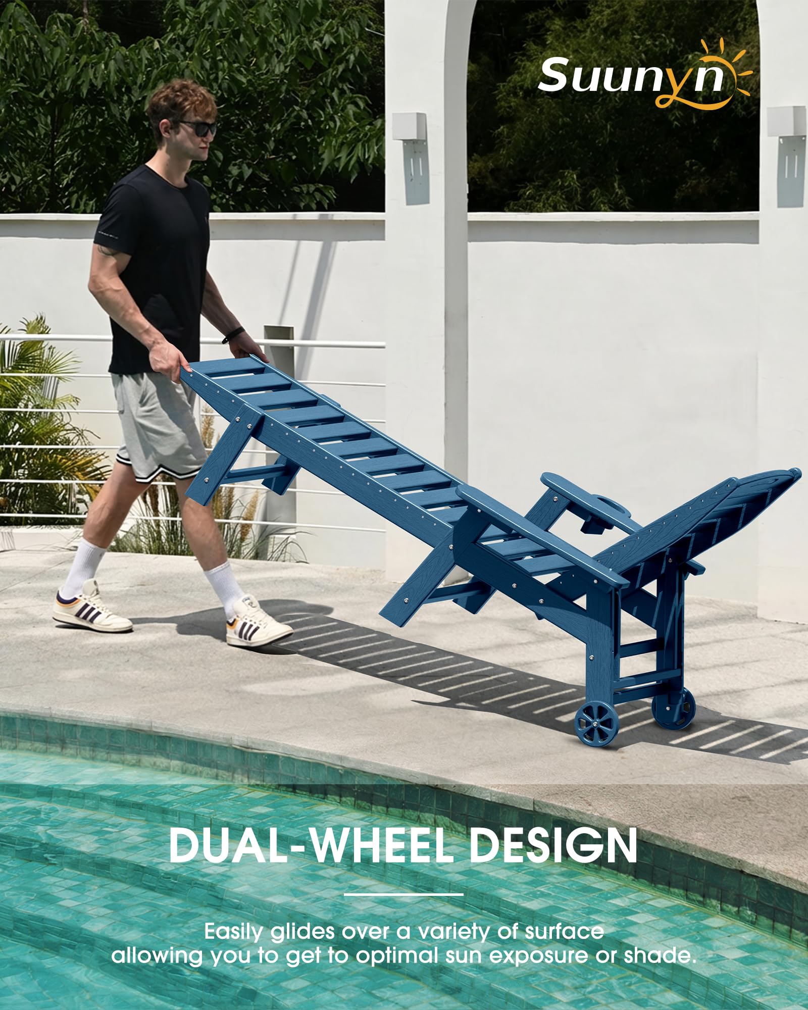 Lounge Chair Outdoor Set of 2, HDPE Chaise Lounge Outdoor, Pool Lounge Chair for Pool Poolside Deck Backyard Patio, Teak