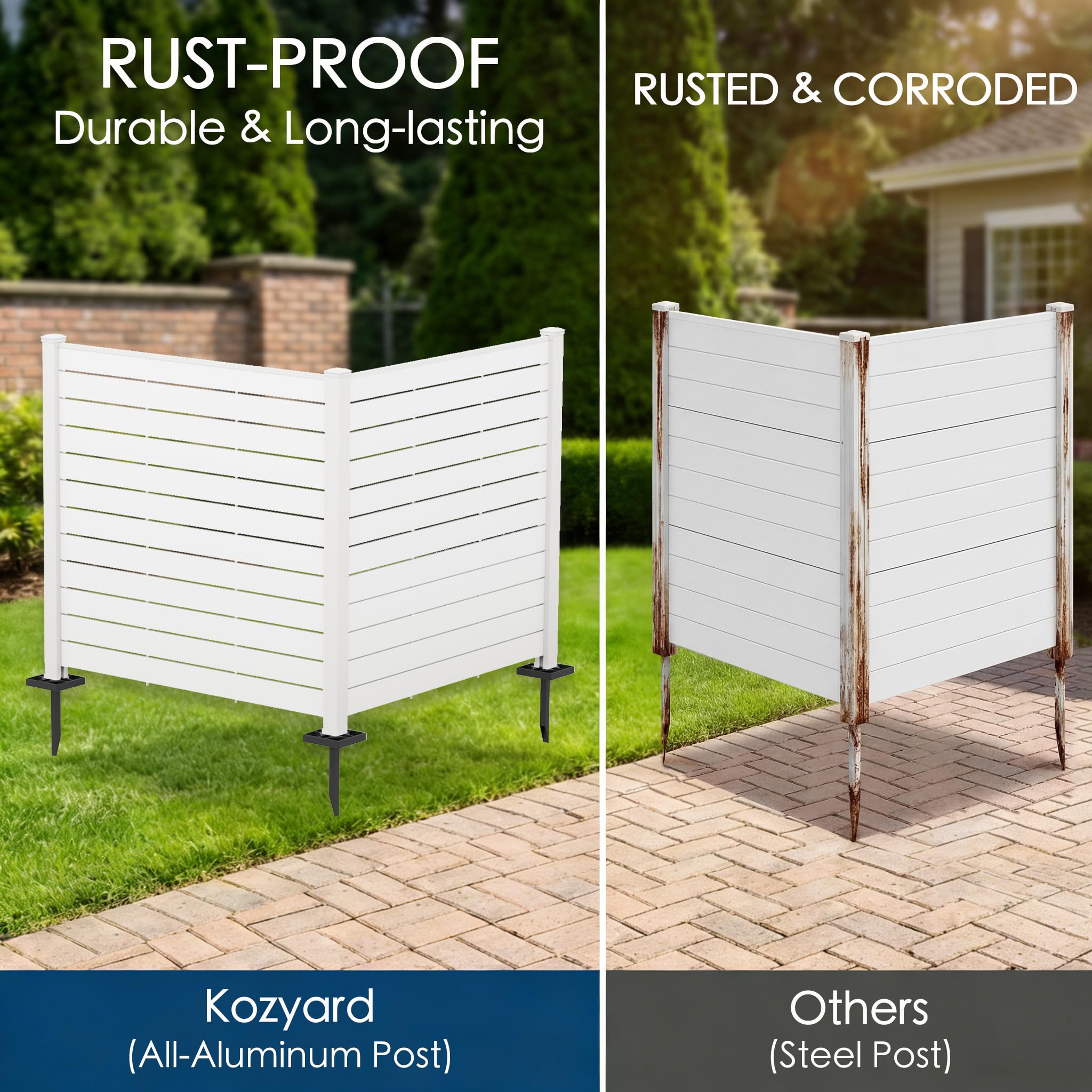 Kozyard 50" W x 48" H Outdoor Privacy Screens Aluminum Post, Air Conditioner Fence Panels, Pool Equipment Enclosure, Trash Can Screens Fence Kit for Outside Backyard Patio(Black/4Panels)