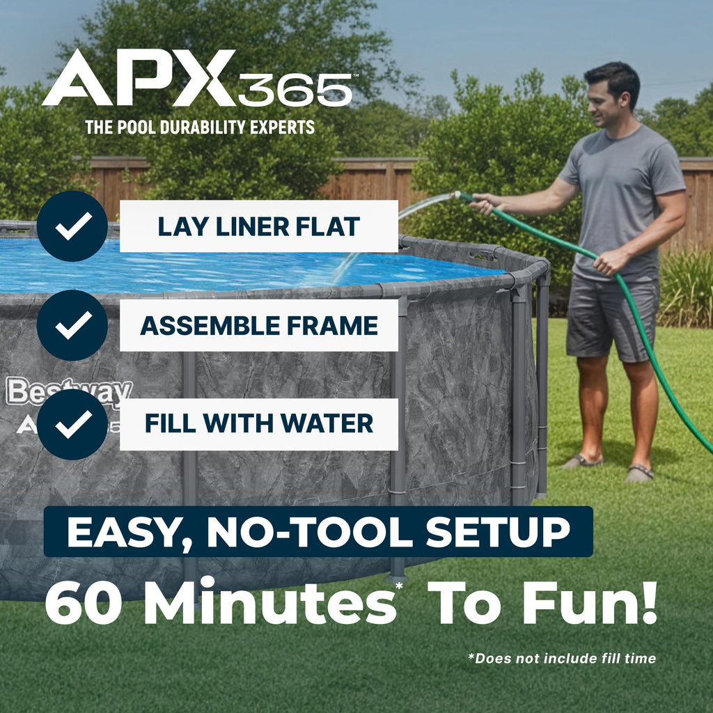 Bestway APX 365 18' x 52" Above Ground Pool, Round Metal Frame Outdoor Swimming Pool Set with Sand Filter Pump, Ladder, and Cover, Dark Marble