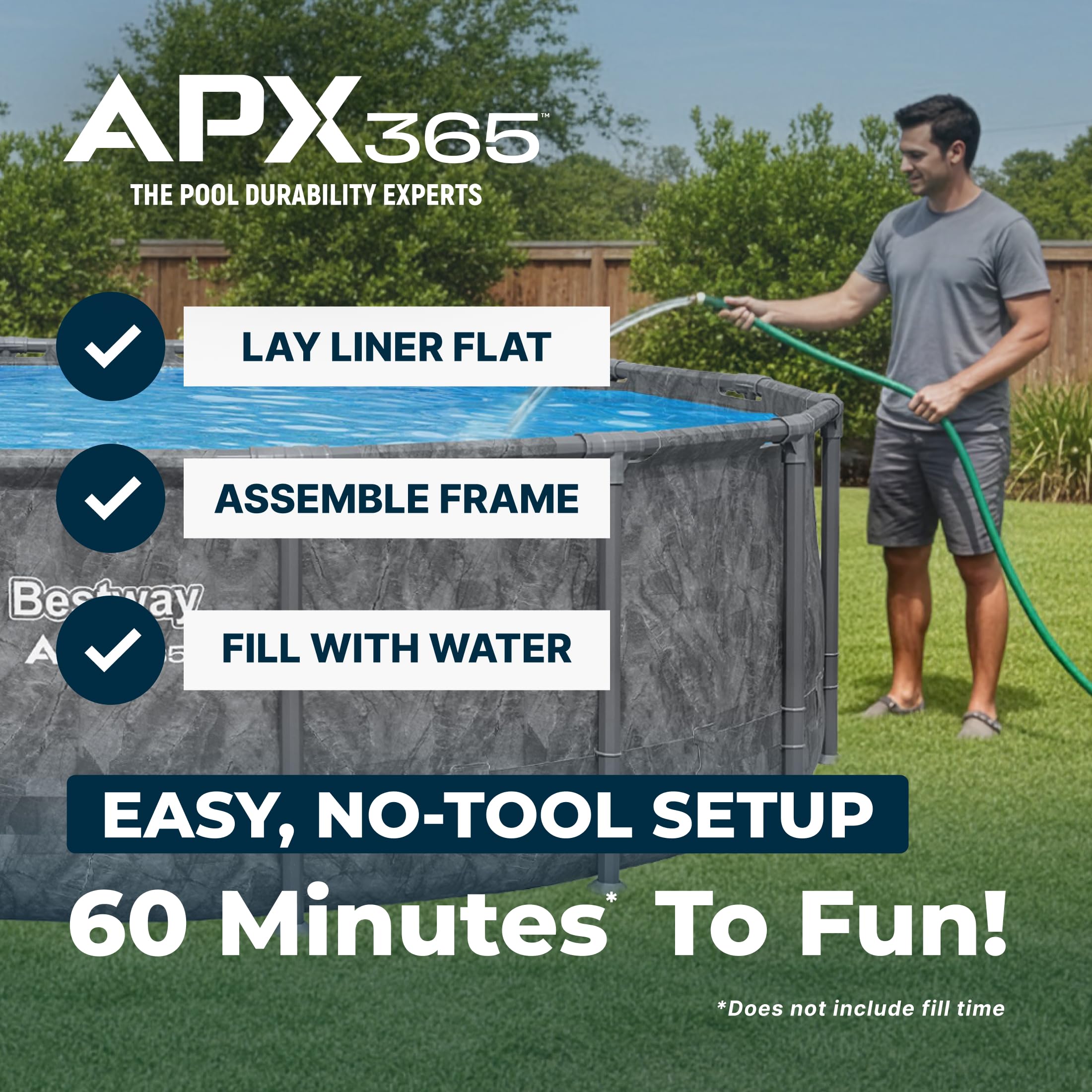 Bestway APX 365 18' x 52" Above Ground Pool, Round Metal Frame Outdoor Swimming Pool Set with Sand Filter Pump, Ladder, and Cover, Dark Marble
