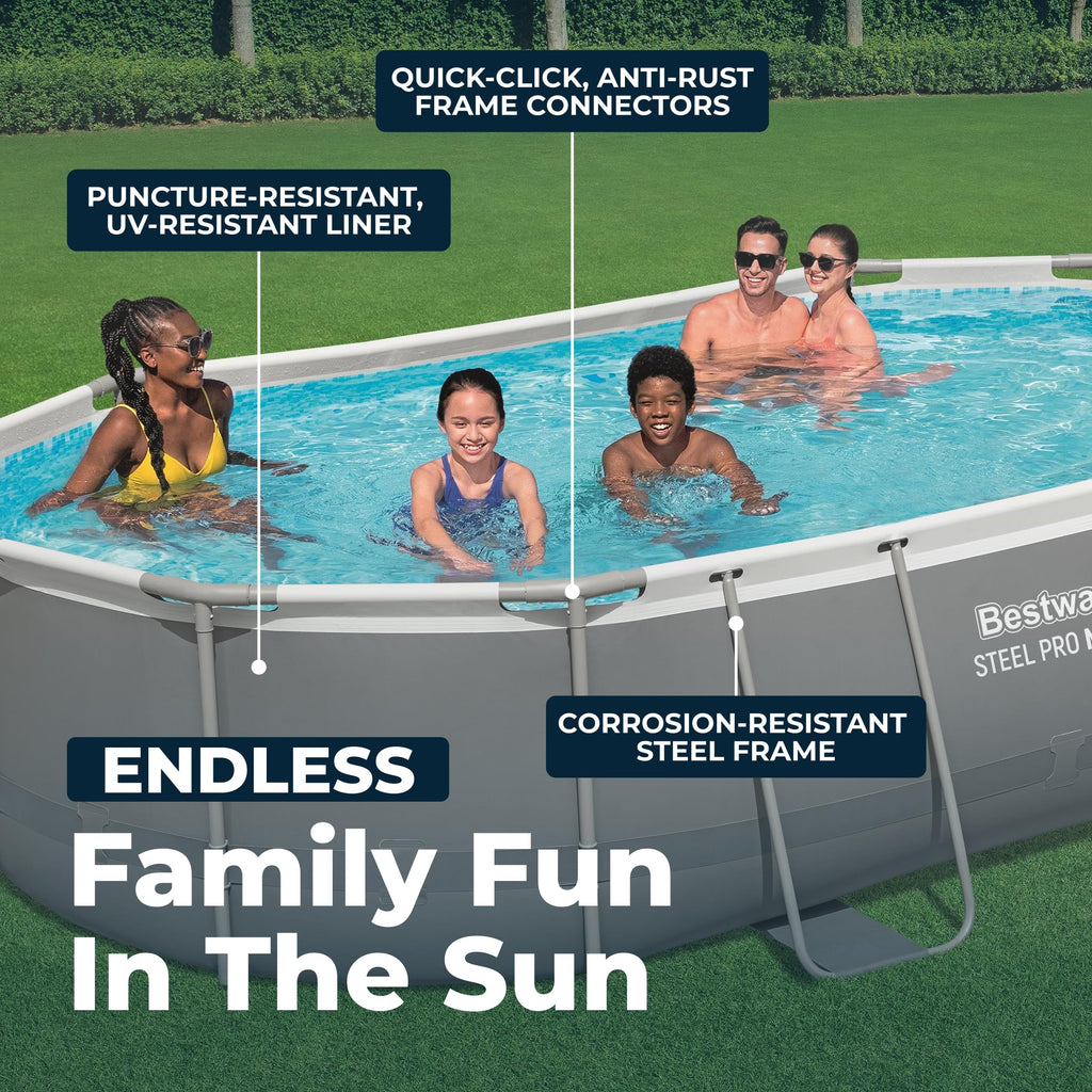 Bestway Power Steel 20’ x 12’ x 48” Above Ground Pool, Oval Metal Frame Outdoor Swimming Pool Set with Filter Pump, Ladder, and Cover
