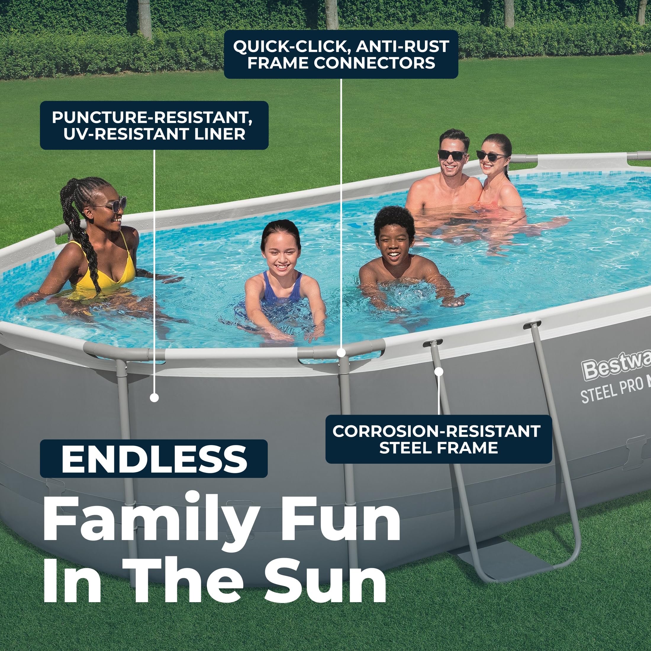 Bestway Power Steel 20’ x 12’ x 48” Above Ground Pool, Oval Metal Frame Outdoor Swimming Pool Set with Filter Pump, Ladder, and Cover