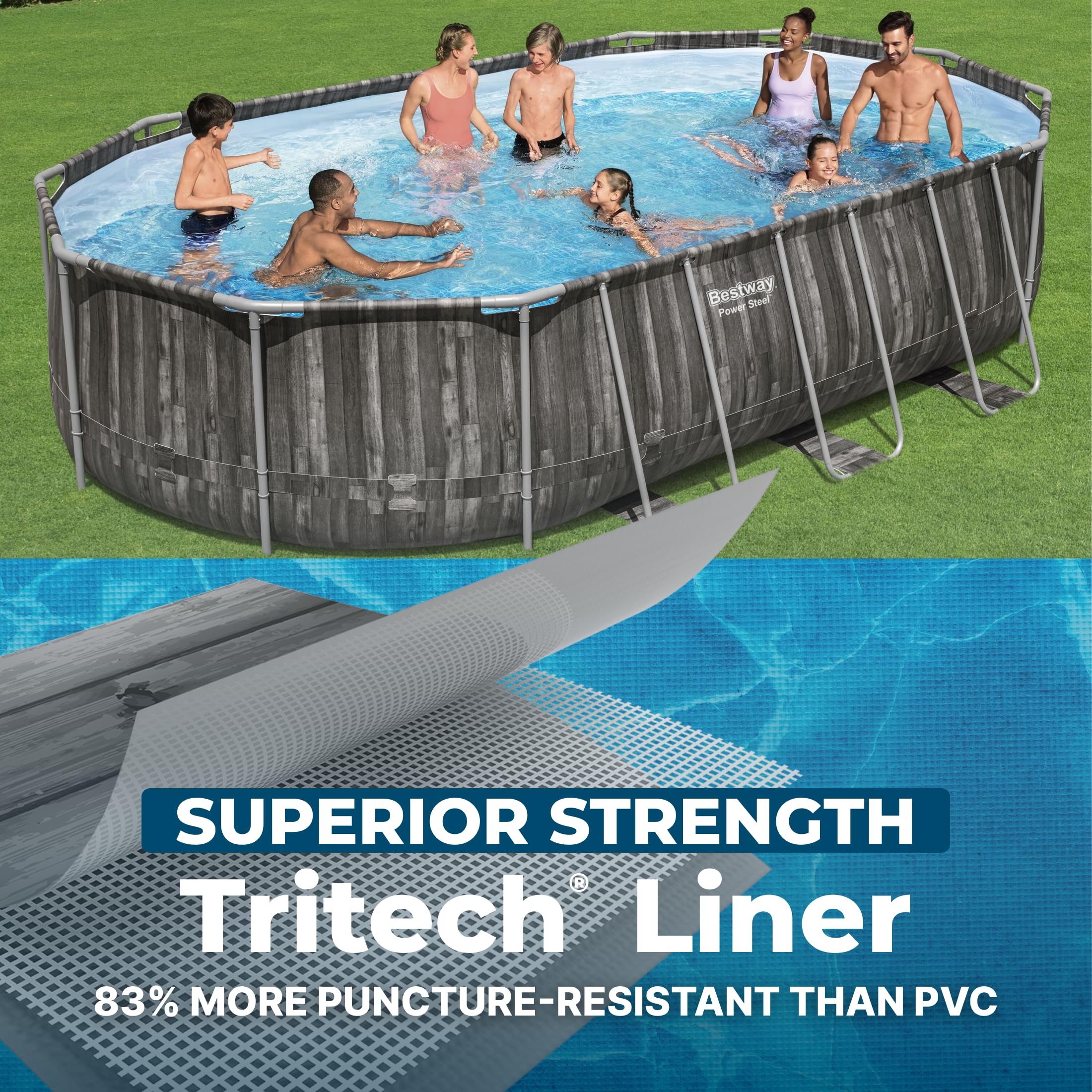 Bestway Power Steel 20’ x 12’ x 48” Above Ground Pool, Oval Metal Frame Outdoor Swimming Pool Set with Filter Pump, Ladder, and Cover