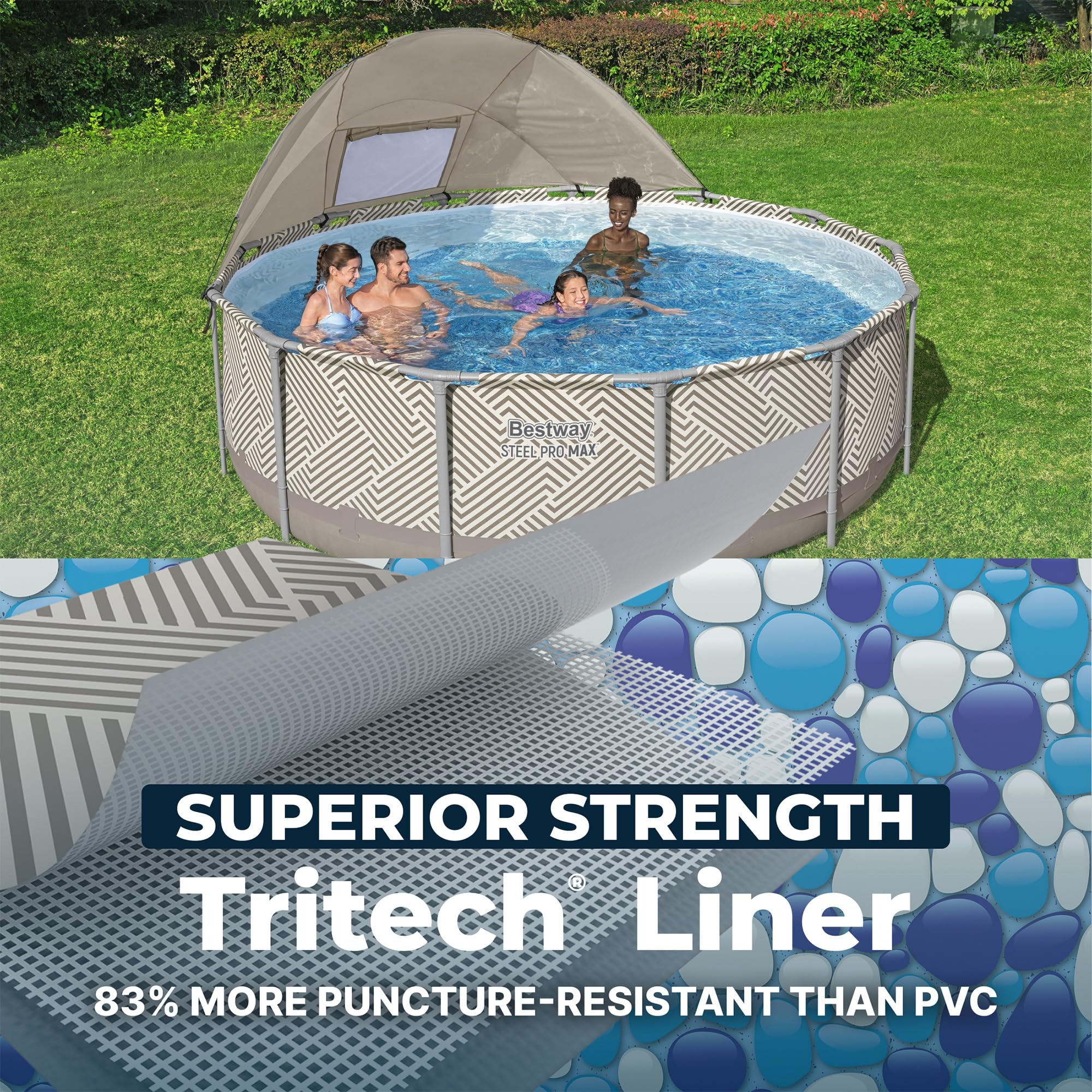 Bestway Power Steel 14’ x 42” Round Above Ground Outdoor Backyard Swimming Pool Set with 1,000 GPH Filter Pump, Ladder, and Pool Cover