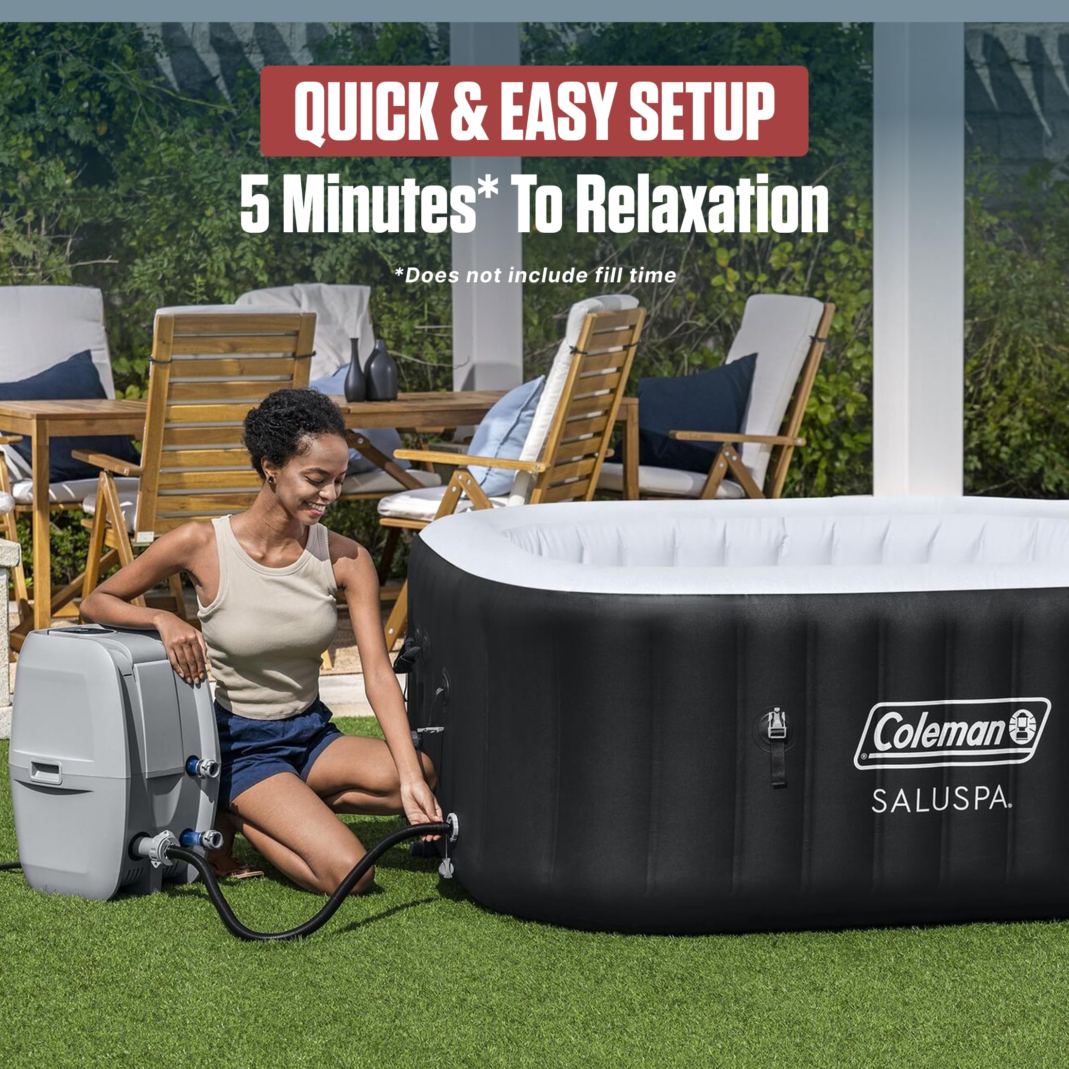 Coleman SaluSpa AirJet 4 to 6 Person Inflatable Hot Tub Square Portable Outdoor Spa with 140 Soothing AirJets and Insulated Cover, Gray