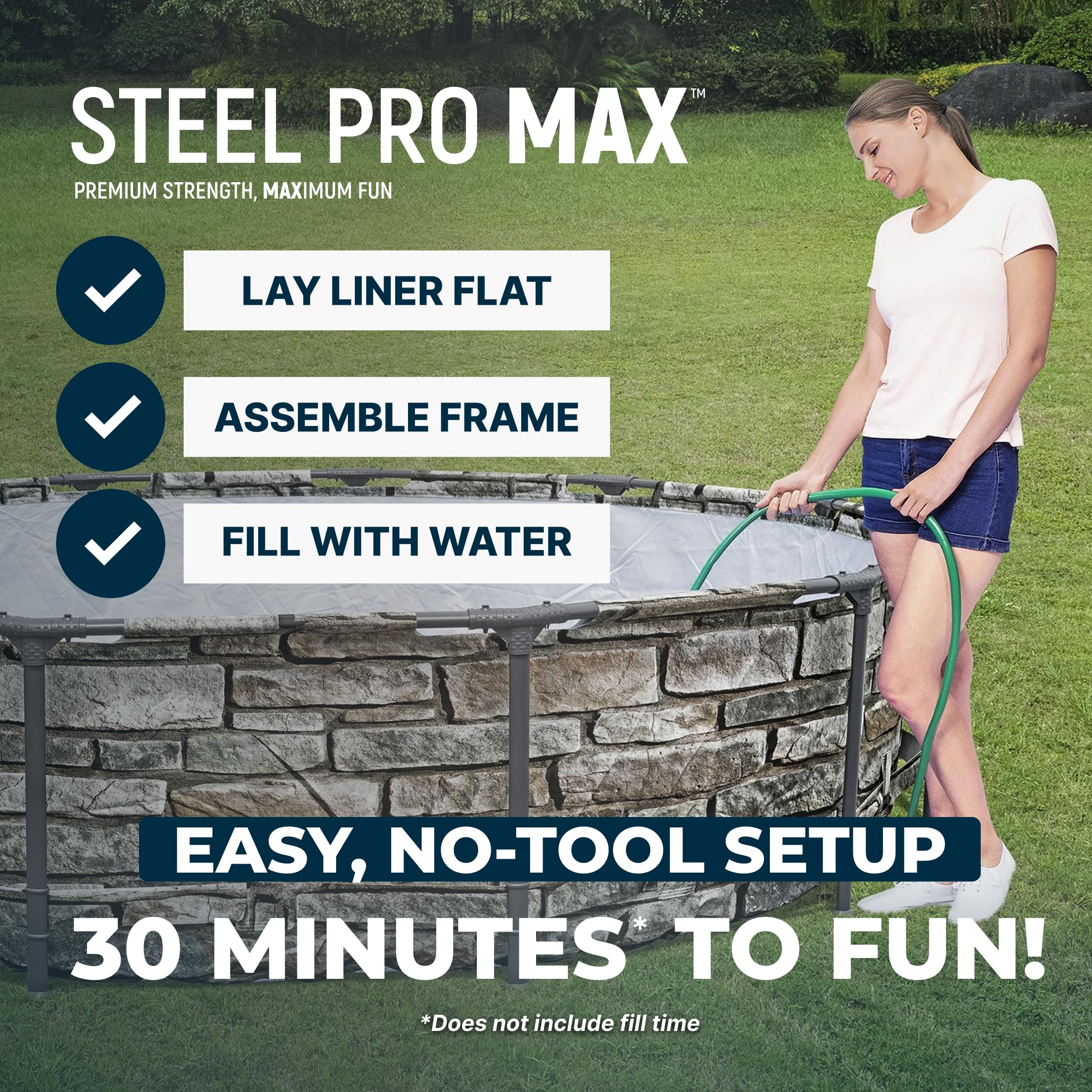 Bestway Steel Pro MAX 14' x 33" Round Above Ground Swimming Pool Set, 530 GPH Filter Pump, Tritech Puncture Resistant Liner, ClickConnect Steel Frame, Gray