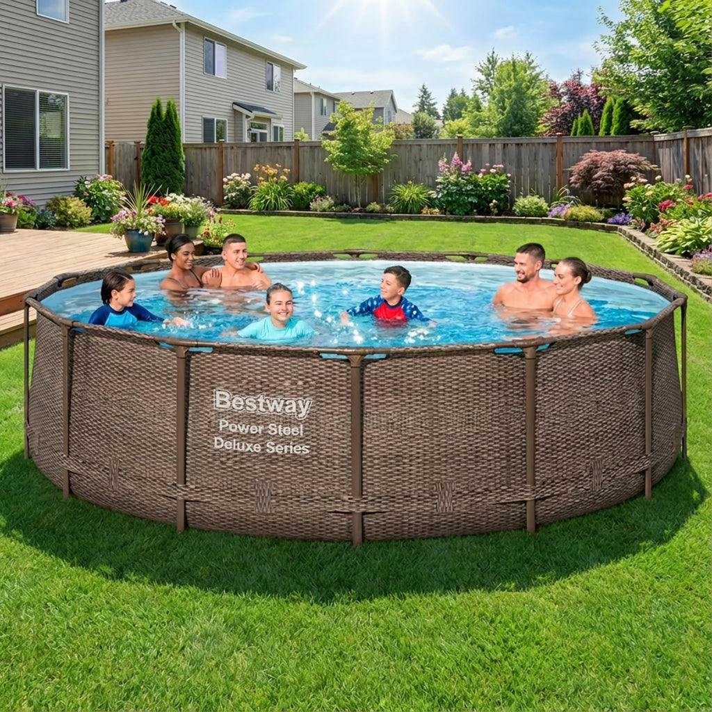 Bestway Power Steel 14’ x 42” Round Above Ground Outdoor Backyard Swimming Pool Set with 1,000 GPH Filter Pump, Ladder, and Pool Cover