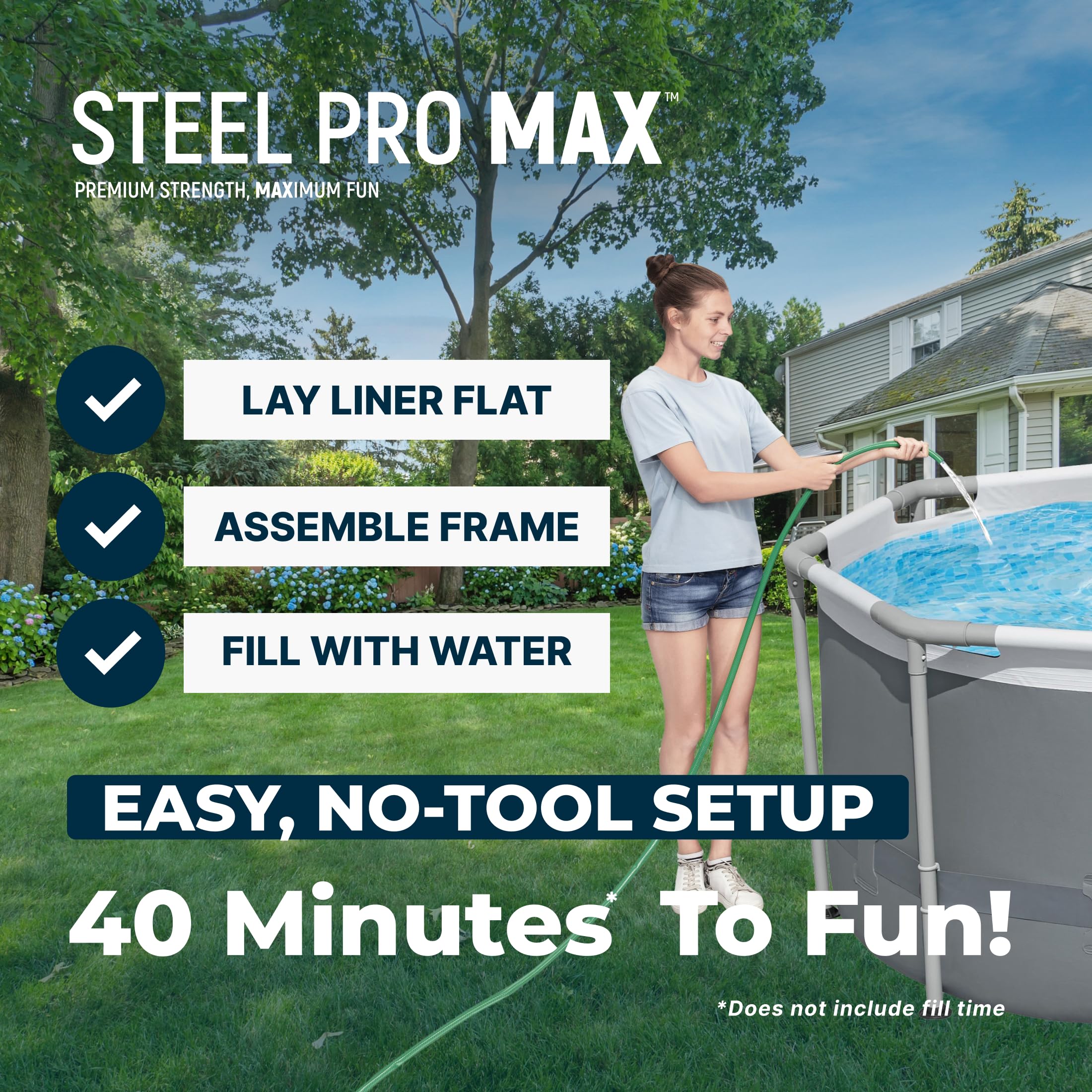 Bestway Steel Pro MAX 14' x 8'2" x 39.5" Oval Above Ground Swimming Pool Set, 530 GPH Filter Pump, Ladder, Tritech Puncture Resistant Liner, ClickConnect Steel Frame, Gray
