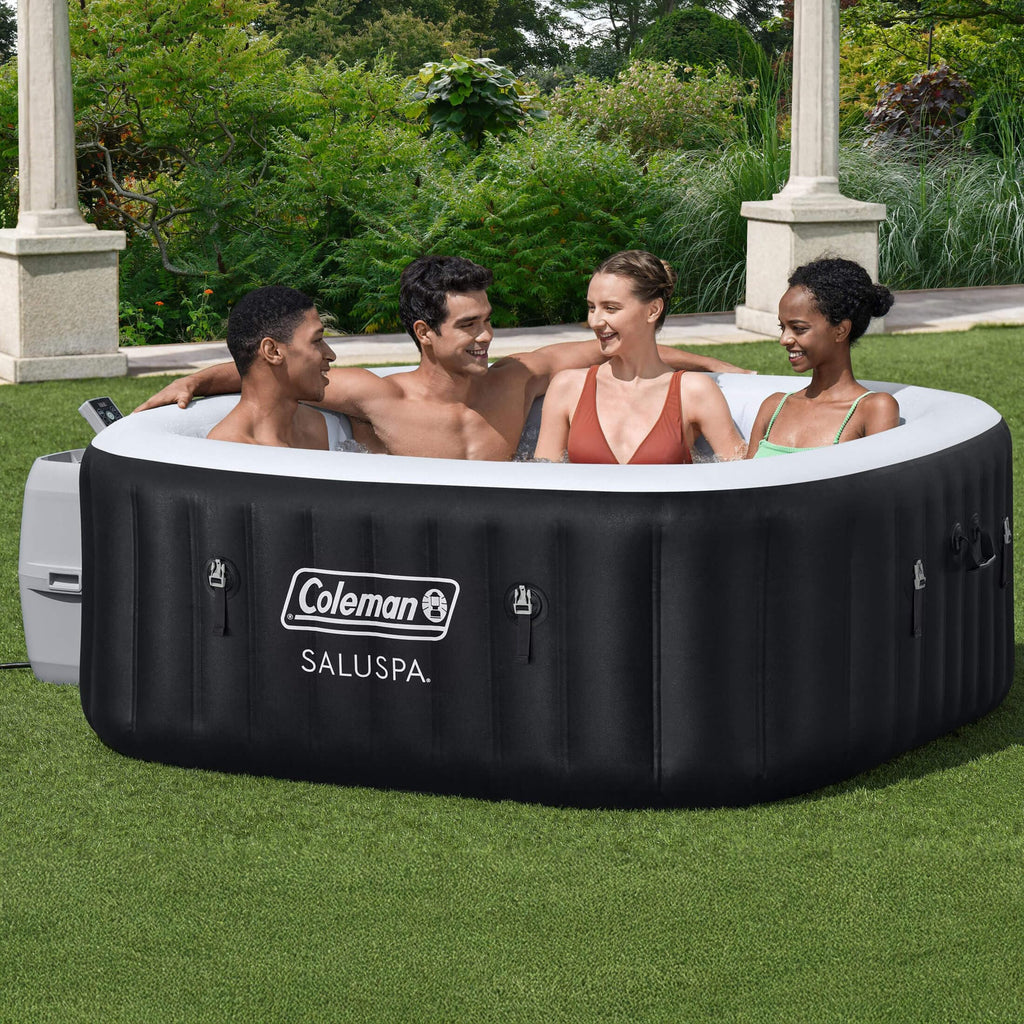 Coleman SaluSpa AirJet 4 to 6 Person Inflatable Hot Tub Square Portable Outdoor Spa with 140 Soothing AirJets and Insulated Cover, Gray