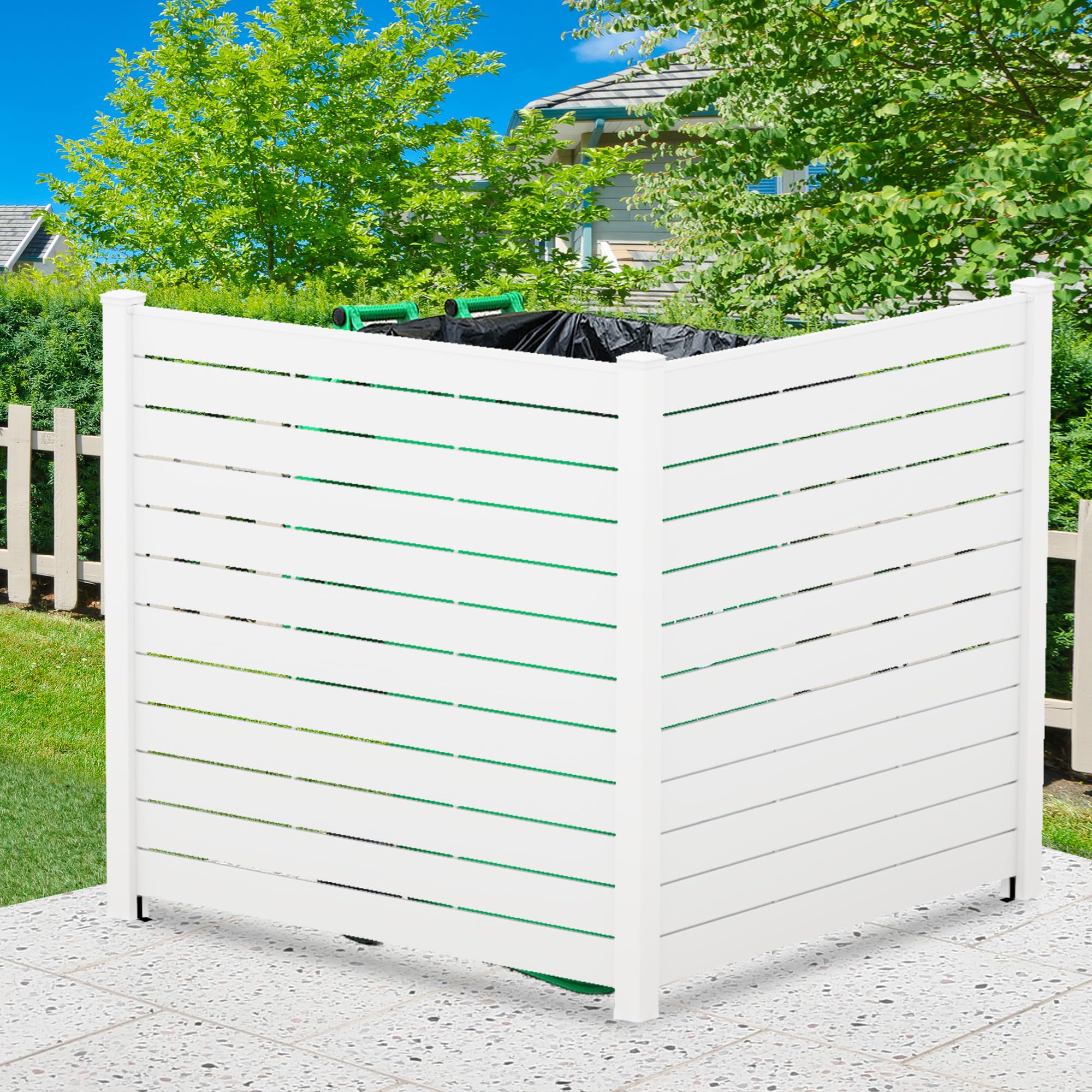 Kozyard 50" W x 48" H Outdoor Privacy Screens Aluminum Post, Air Conditioner Fence Panels, Pool Equipment Enclosure, Trash Can Screens Fence Kit for Outside Backyard Patio(Black/4Panels)