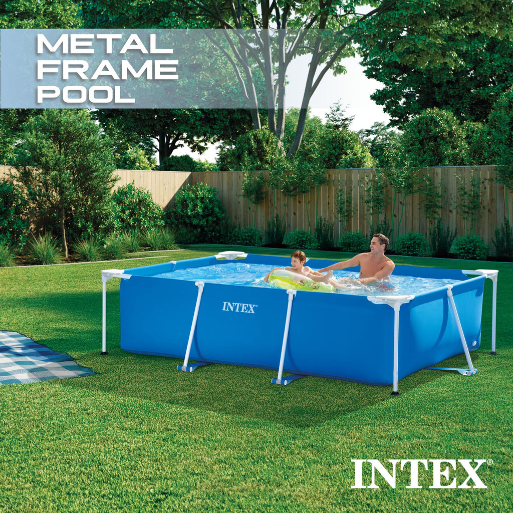 INTEX Rectangular Frame 9 ft 10 in x 6 ft 6.75 in x 29.5 in Above Ground Pool, Swimming Pool with Steel Frame, Pump Not Included