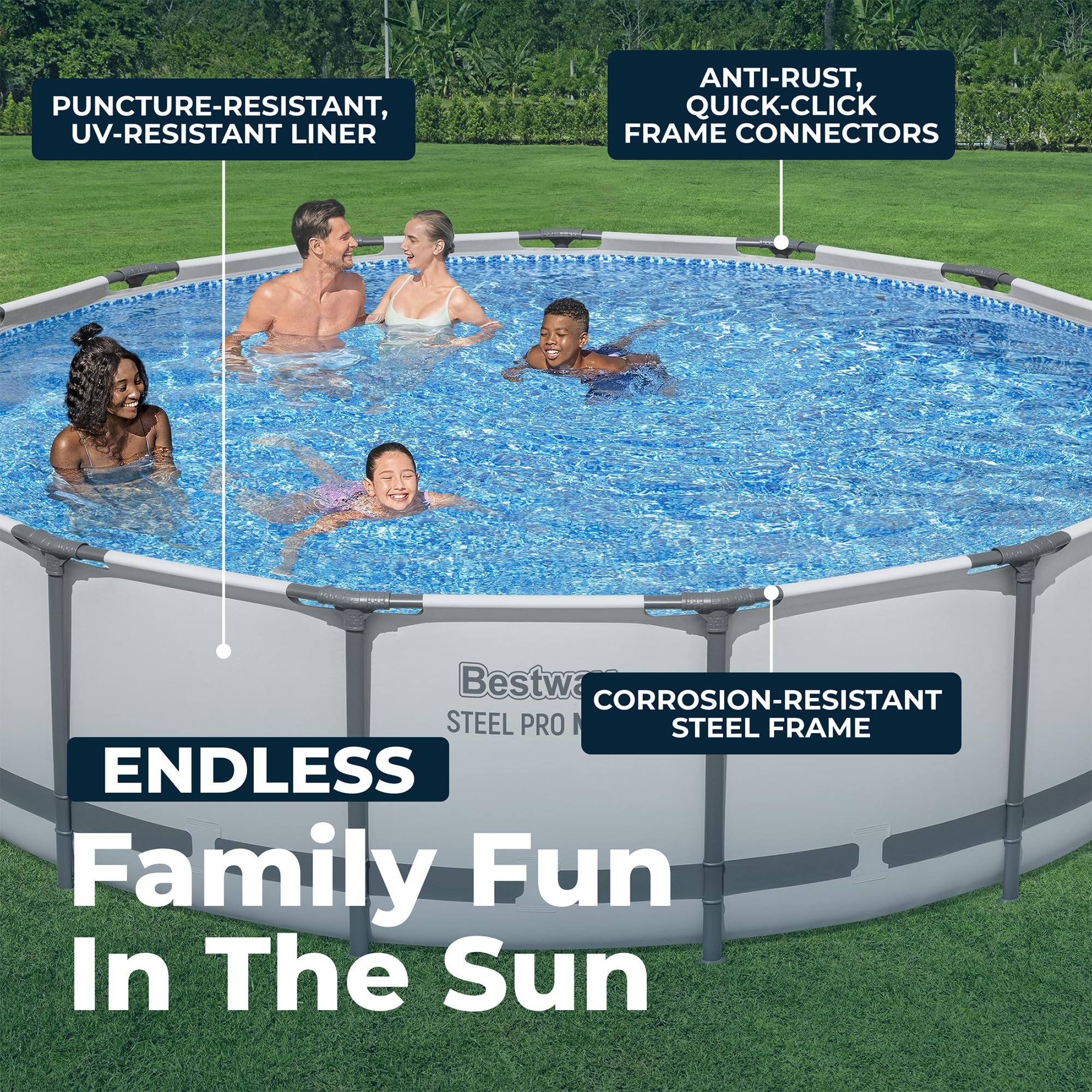 Bestway Steel Pro MAX 14' x 48" Above Ground Pool, Round Metal Frame Outdoor Swimming Pool Set with Filter Pump, Ladder, and Cover, Gray
