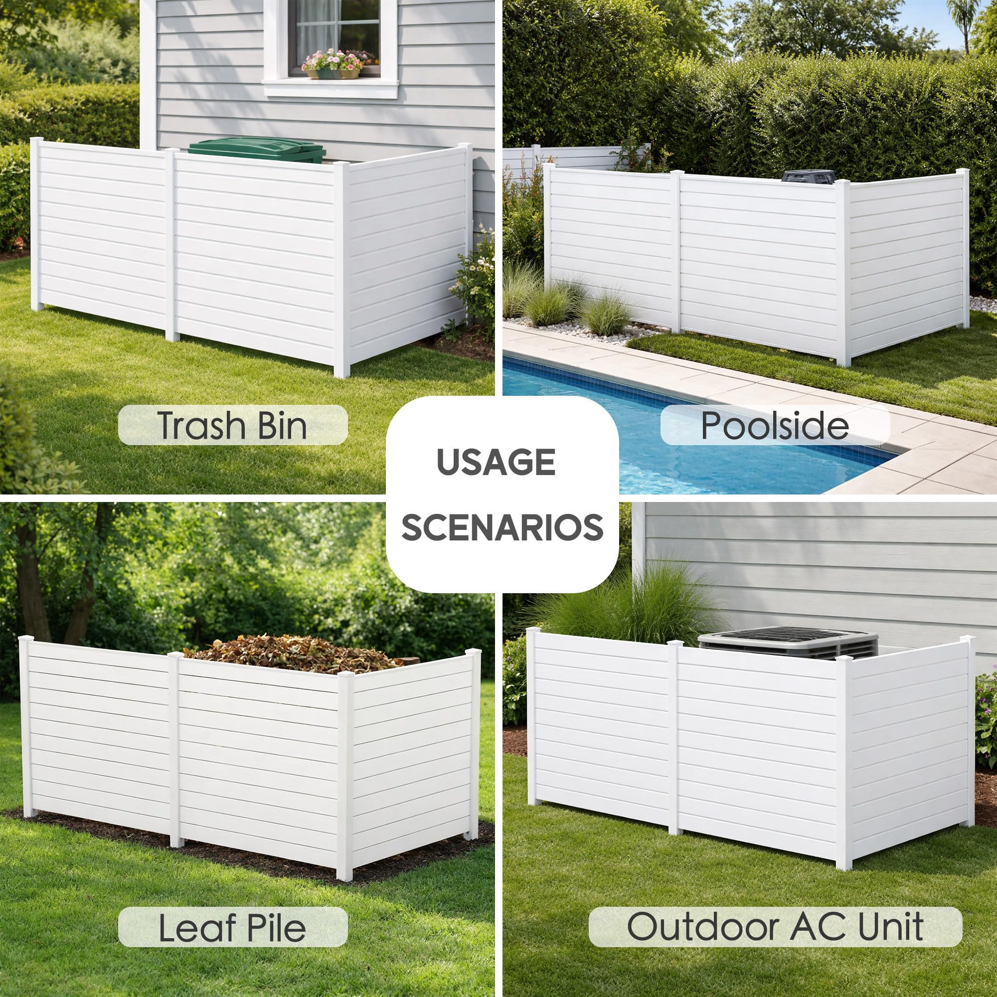 Kozyard 50" W x 48" H Outdoor Privacy Screens Aluminum Post, Air Conditioner Fence Panels, Pool Equipment Enclosure, Trash Can Screens Fence Kit for Outside Backyard Patio(Black/4Panels)