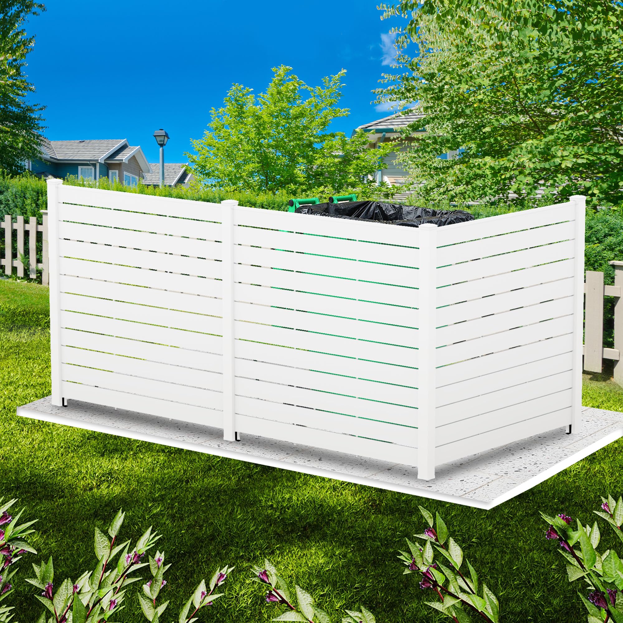 Kozyard 50" W x 48" H Outdoor Privacy Screens Aluminum Post, Air Conditioner Fence Panels, Pool Equipment Enclosure, Trash Can Screens Fence Kit for Outside Backyard Patio(Black/4Panels)