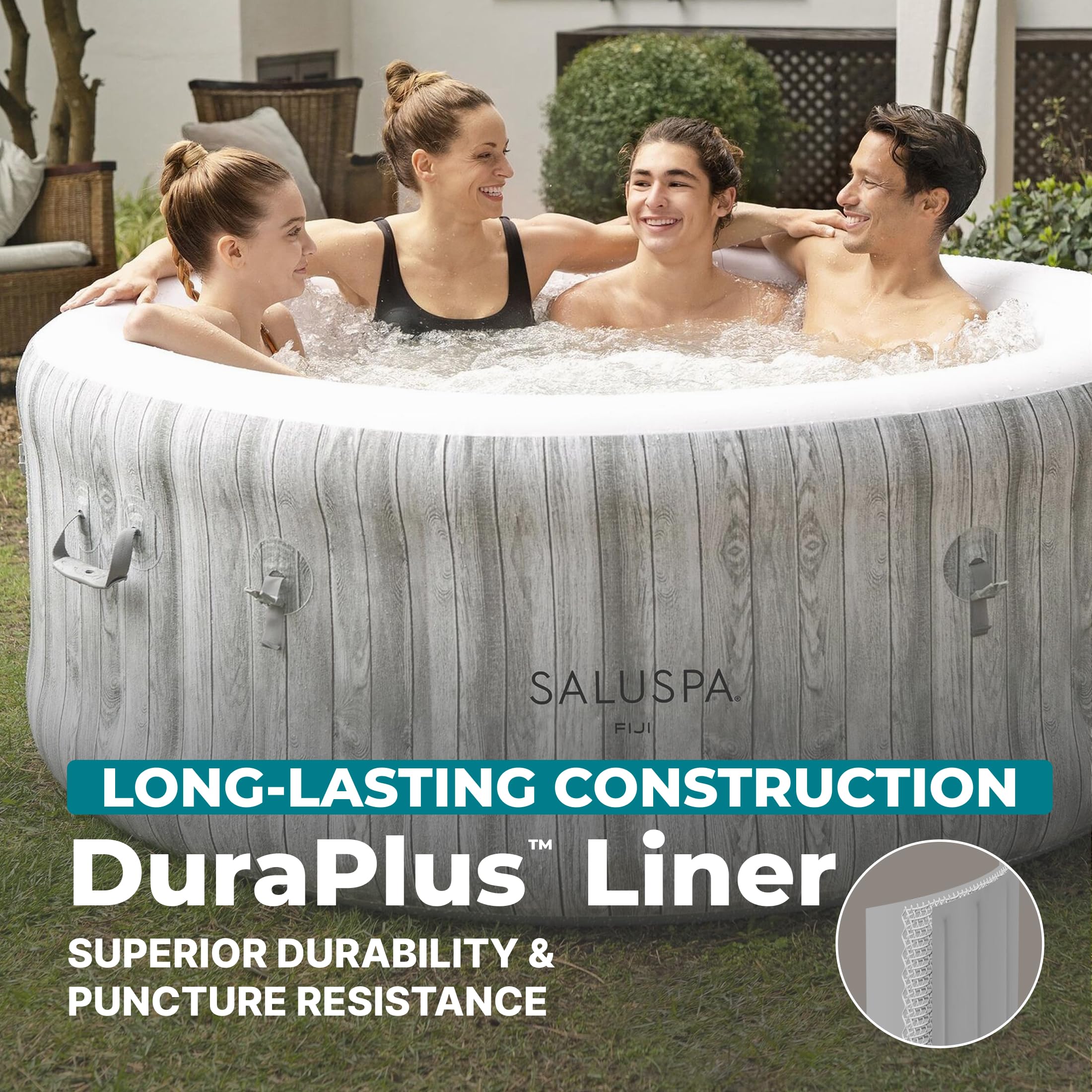 Bestway SaluSpa Fiji 2 to 4 Person Inflatable Hot Tub, Round Energy-Efficient Portable Outdoor Spa with 120 AirJets, 71" x 26"
