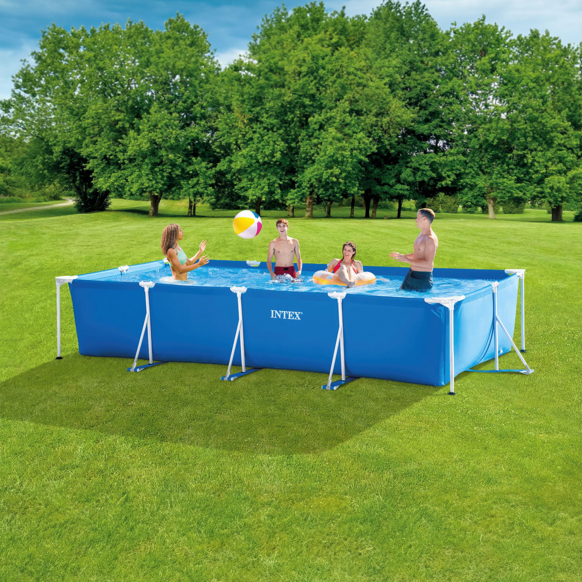 INTEX Rectangular Frame 9 ft 10 in x 6 ft 6.75 in x 29.5 in Above Ground Pool, Swimming Pool with Steel Frame, Pump Not Included
