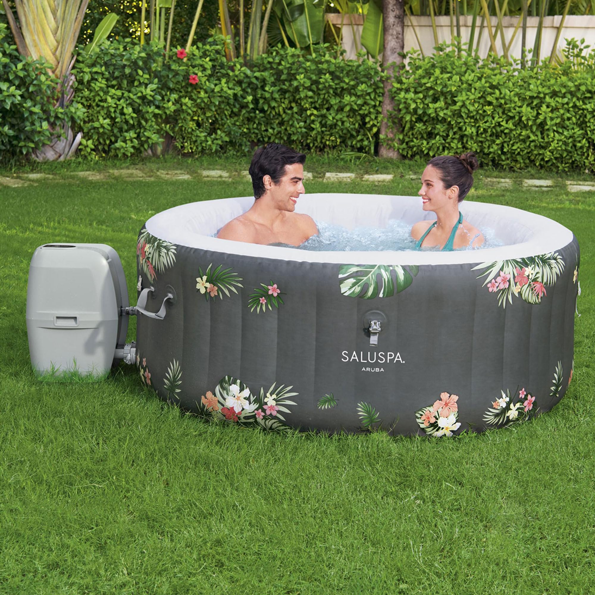 Bestway SaluSpa Cancun 2 to 4 Person Inflatable Hot Tub, Round Energy-Efficient Portable Outdoor Spa with 120 AirJets, 71" x 26"