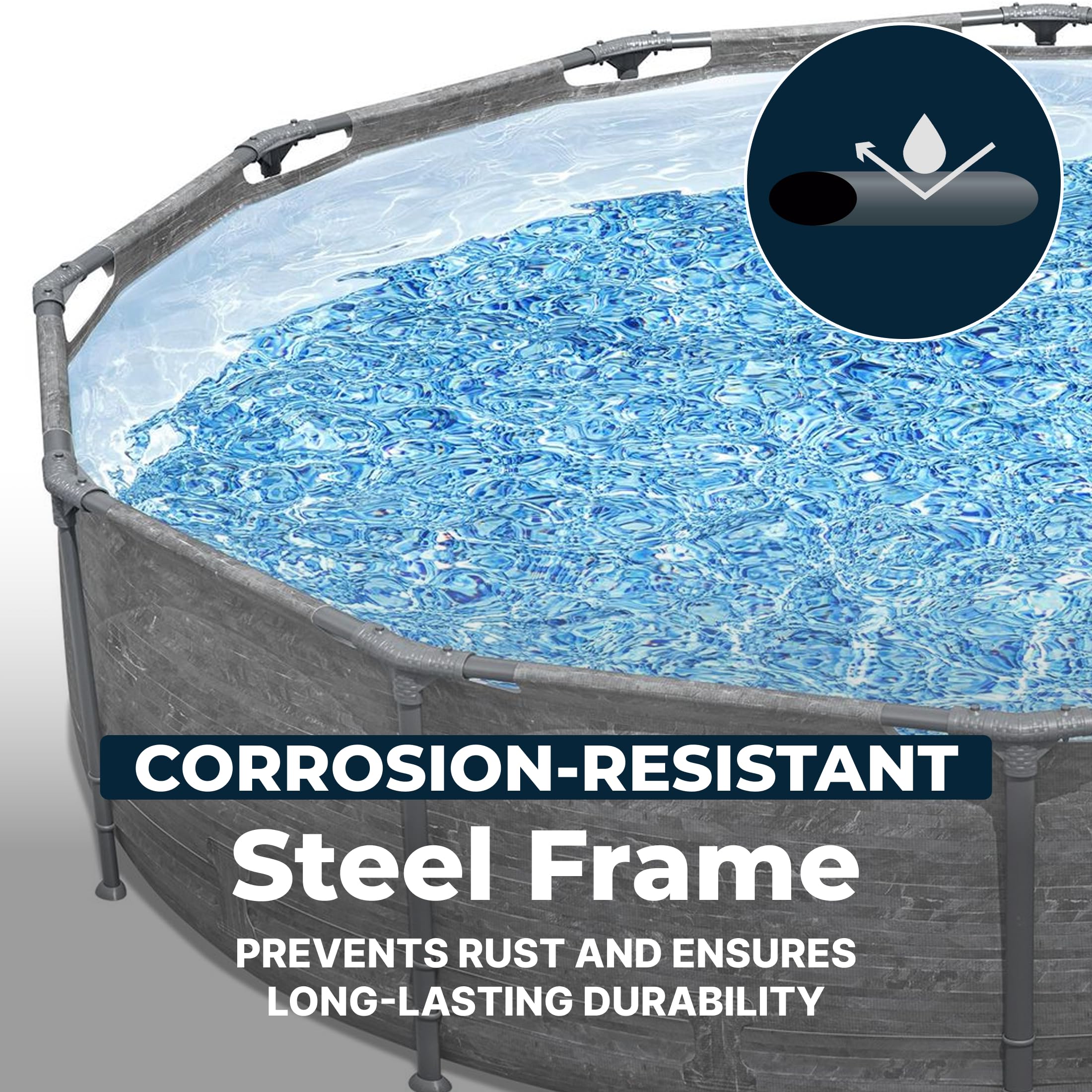 Bestway Steel Pro MAX 14' x 33" Round Above Ground Swimming Pool Set, 530 GPH Filter Pump, Tritech Puncture Resistant Liner, ClickConnect Steel Frame, Gray