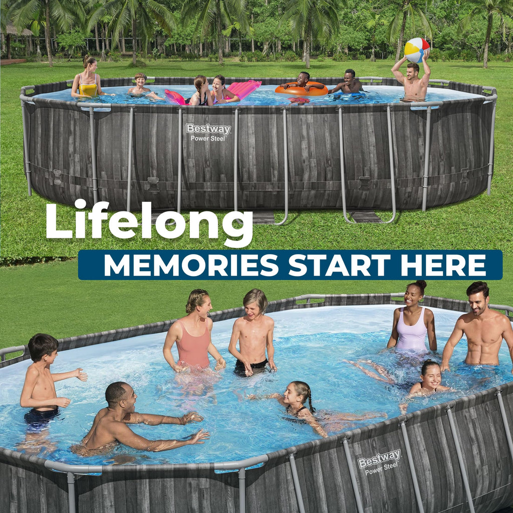 Bestway Power Steel 20’ x 12’ x 48” Above Ground Pool, Oval Metal Frame Outdoor Swimming Pool Set with Filter Pump, Ladder, and Cover