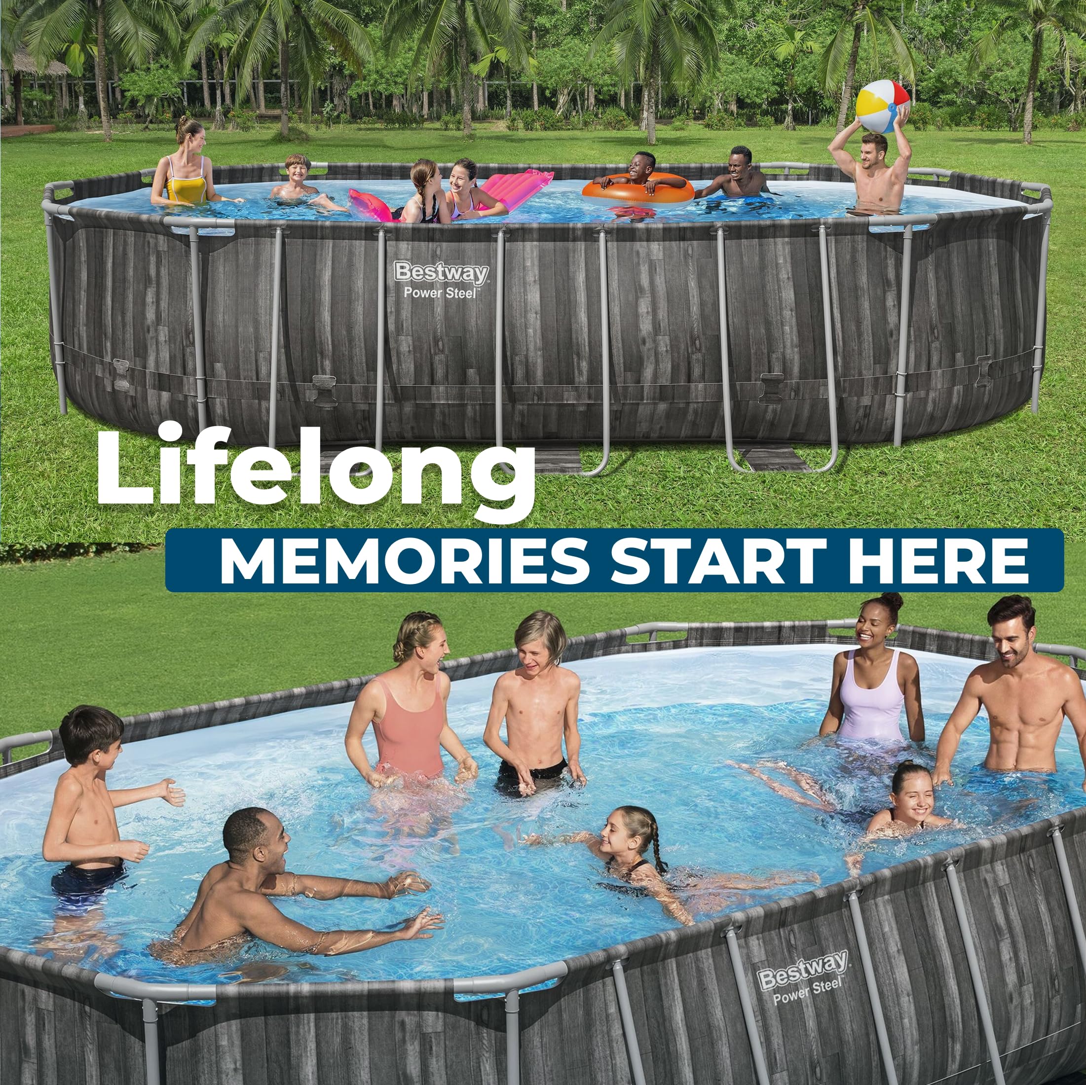 Bestway Power Steel 20’ x 12’ x 48” Above Ground Pool, Oval Metal Frame Outdoor Swimming Pool Set with Filter Pump, Ladder, and Cover
