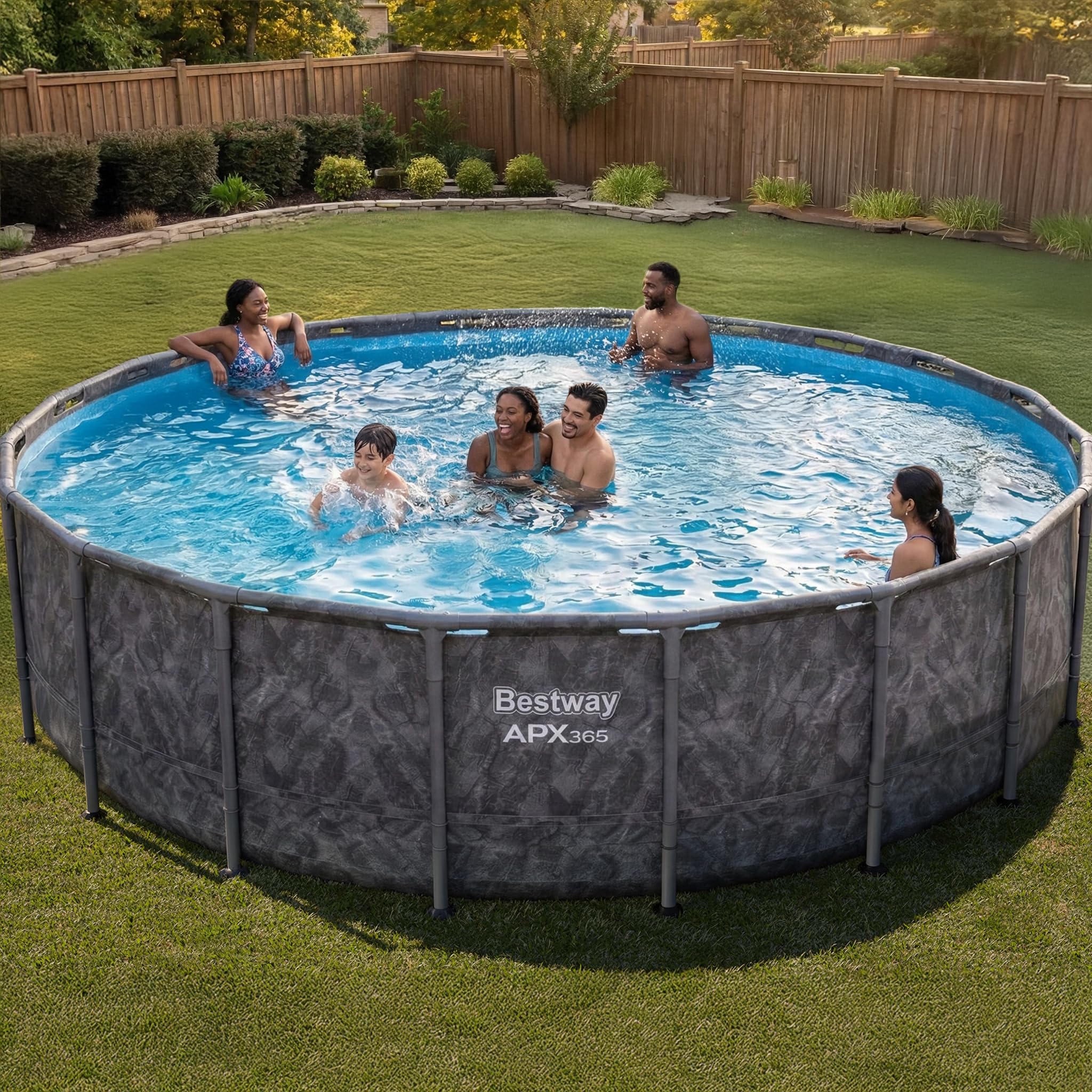 Bestway APX 365 18' x 52" Above Ground Pool, Round Metal Frame Outdoor Swimming Pool Set with Sand Filter Pump, Ladder, and Cover, Dark Marble