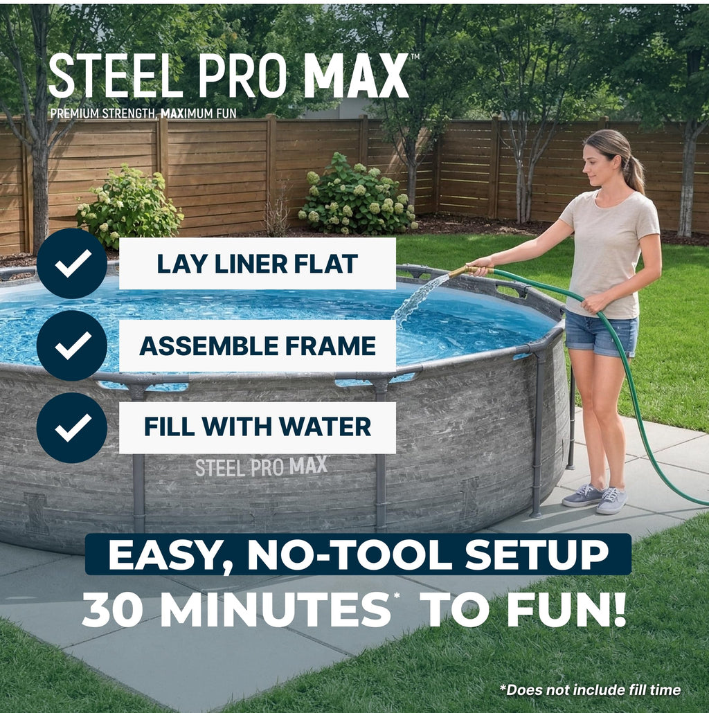 Bestway Steel Pro MAX 14' x 33" Round Above Ground Swimming Pool Set, 530 GPH Filter Pump, Tritech Puncture Resistant Liner, ClickConnect Steel Frame, Gray