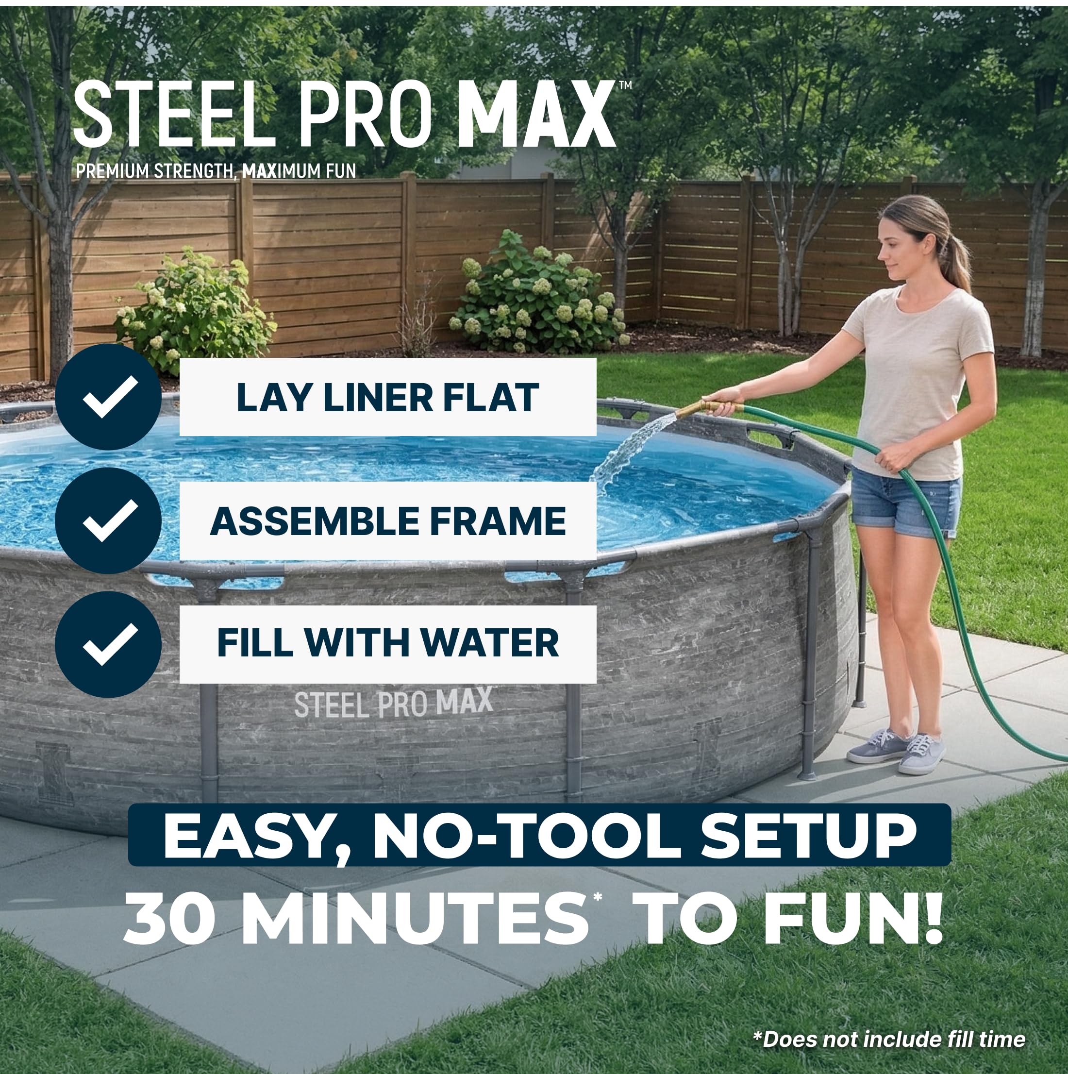 Bestway Steel Pro MAX 14' x 33" Round Above Ground Swimming Pool Set, 530 GPH Filter Pump, Tritech Puncture Resistant Liner, ClickConnect Steel Frame, Gray