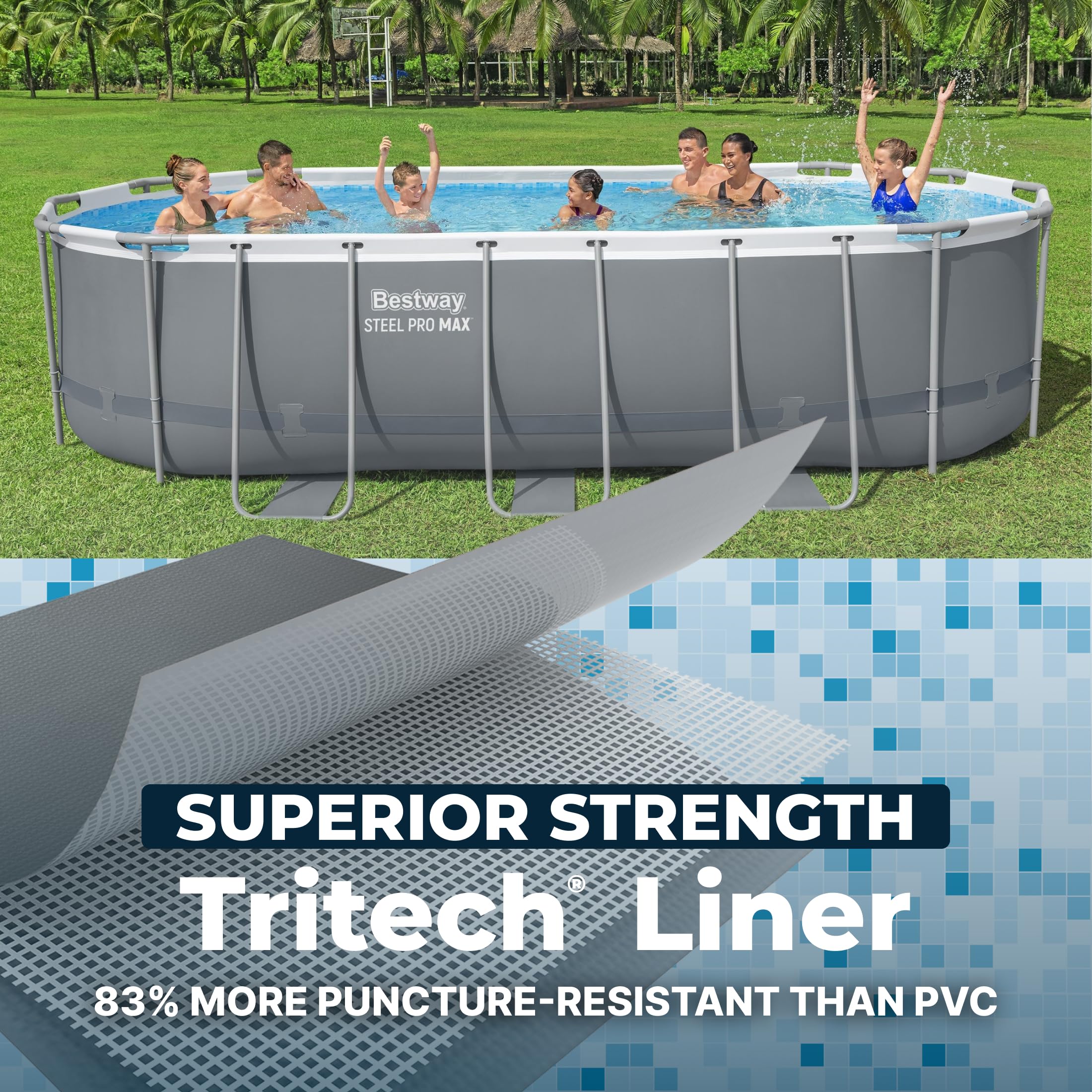 Bestway Power Steel 20’ x 12’ x 48” Above Ground Pool, Oval Metal Frame Outdoor Swimming Pool Set with Filter Pump, Ladder, and Cover