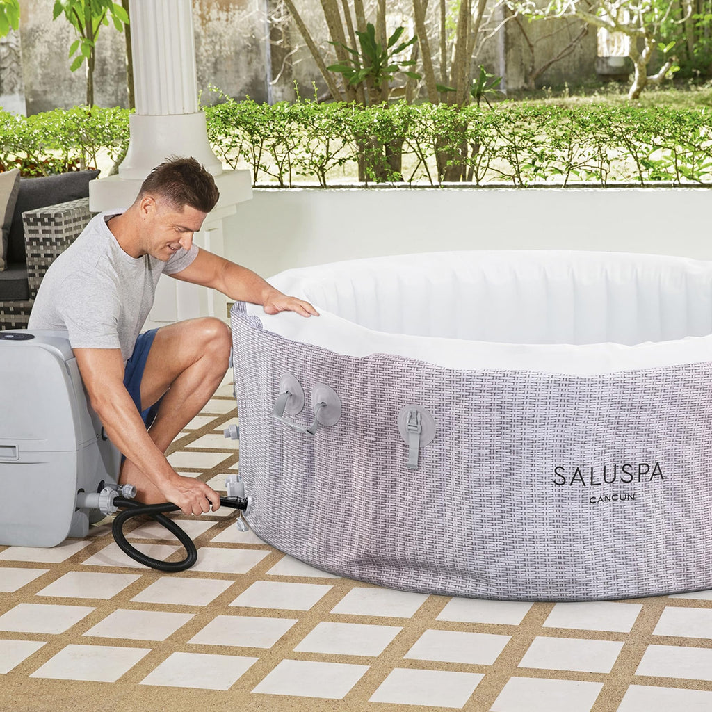 Bestway SaluSpa Cancun 2 to 4 Person Inflatable Hot Tub, Round Energy-Efficient Portable Outdoor Spa with 120 AirJets, 71" x 26"
