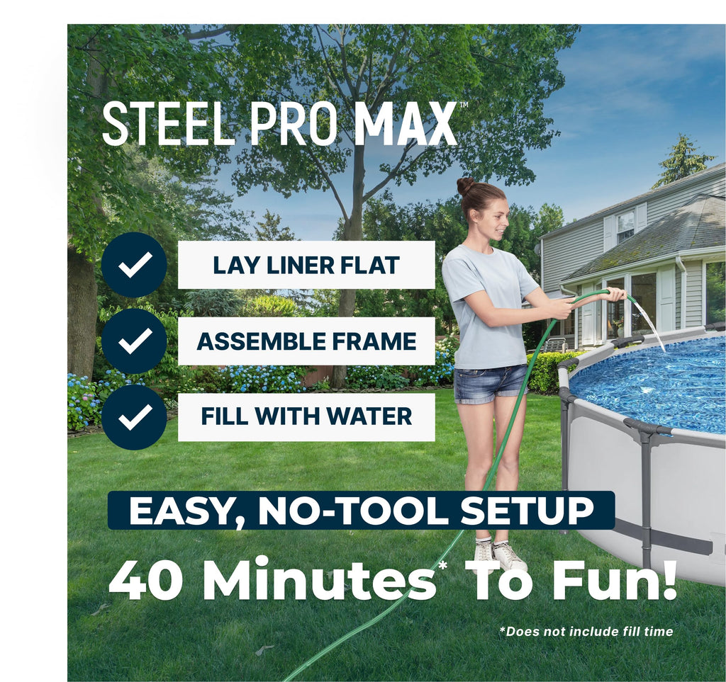 Bestway Steel Pro MAX 14' x 33" Round Above Ground Swimming Pool Set, 530 GPH Filter Pump, Tritech Puncture Resistant Liner, ClickConnect Steel Frame, Gray