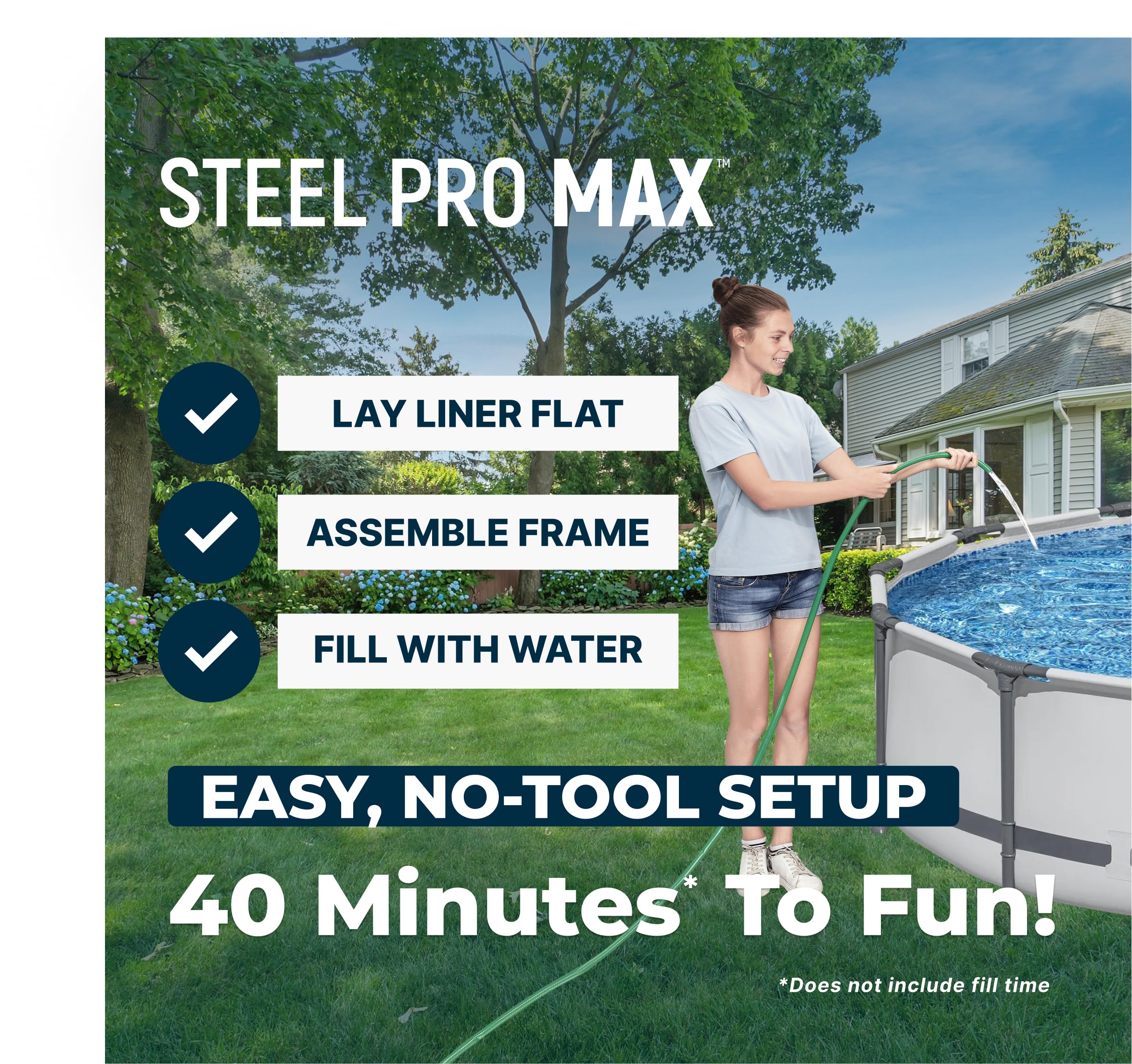 Bestway Steel Pro MAX 14' x 33" Round Above Ground Swimming Pool Set, 530 GPH Filter Pump, Tritech Puncture Resistant Liner, ClickConnect Steel Frame, Gray