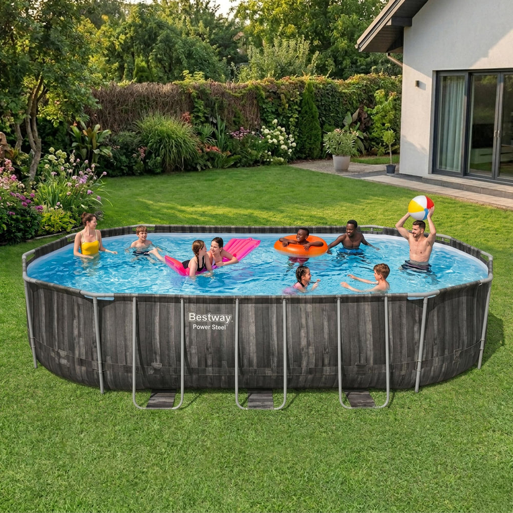 Bestway Power Steel 20’ x 12’ x 48” Above Ground Pool, Oval Metal Frame Outdoor Swimming Pool Set with Filter Pump, Ladder, and Cover