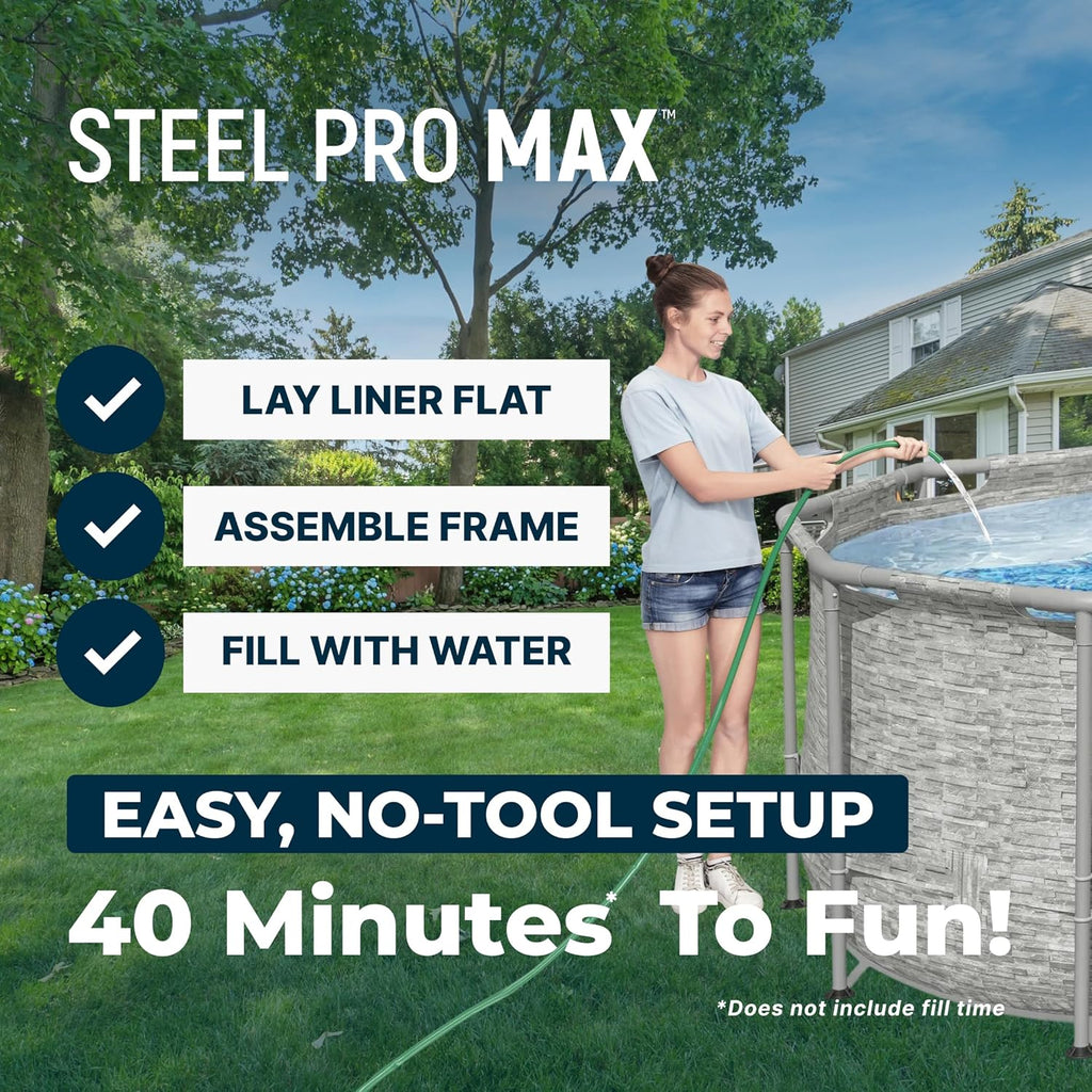 Bestway Power Steel Swim Vista 14’ x 8'2" x 39.5” Above Ground Pool, Oval Metal Frame Outdoor Swimming Pool Set with Filter Pump, Ladder, and Cover
