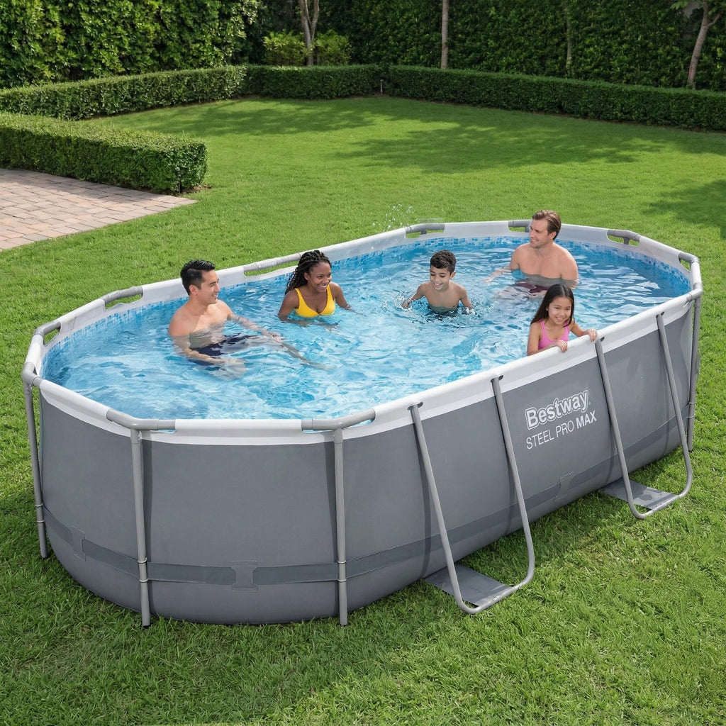 Bestway Power Steel 20’ x 12’ x 48” Above Ground Pool, Oval Metal Frame Outdoor Swimming Pool Set with Filter Pump, Ladder, and Cover