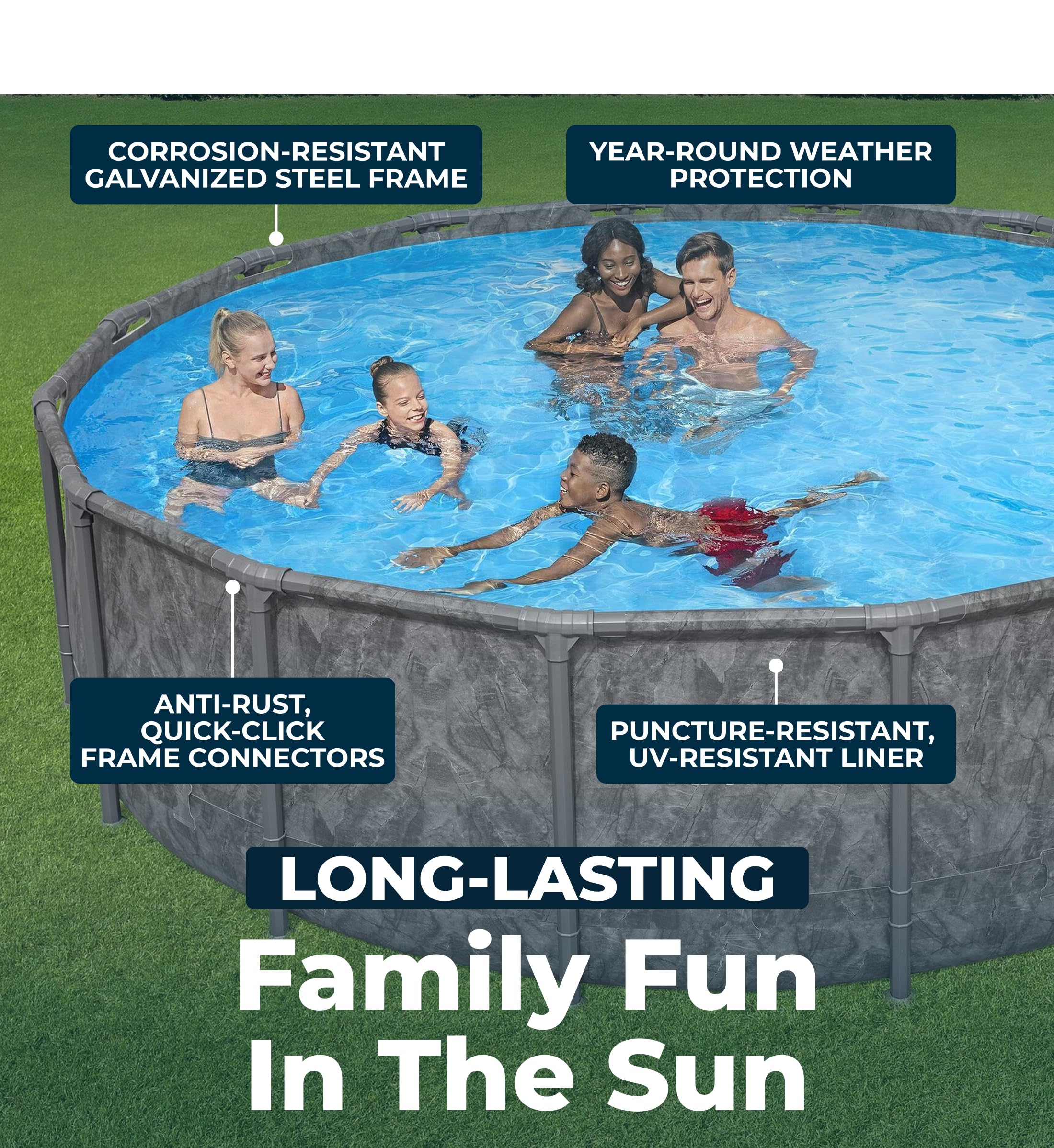 Bestway APX 365 18' x 52" Above Ground Pool, Round Metal Frame Outdoor Swimming Pool Set with Sand Filter Pump, Ladder, and Cover, Dark Marble